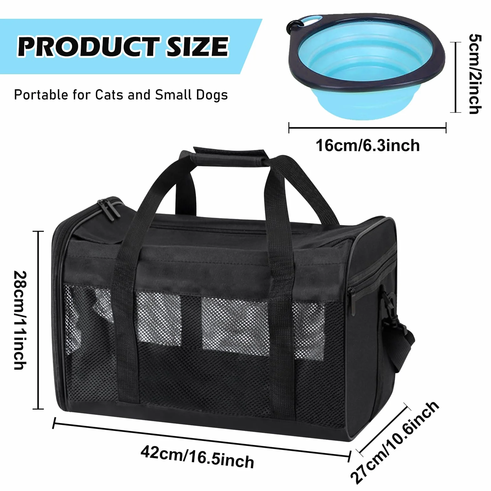 BYZESTY Pliable Boîte de transport pour chien et chat 42x27x28 cm avec gamelle