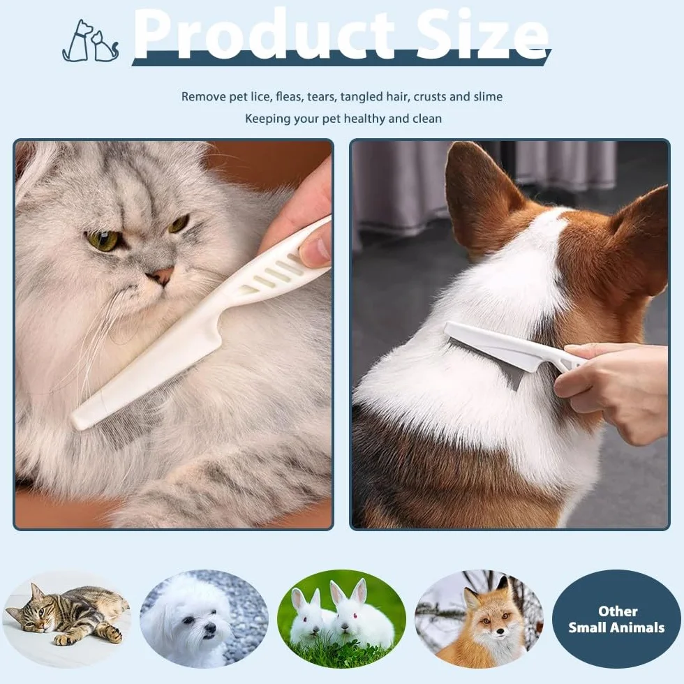 Peigne anti-puces pour chat et chien en acier inoxydable - Blanc