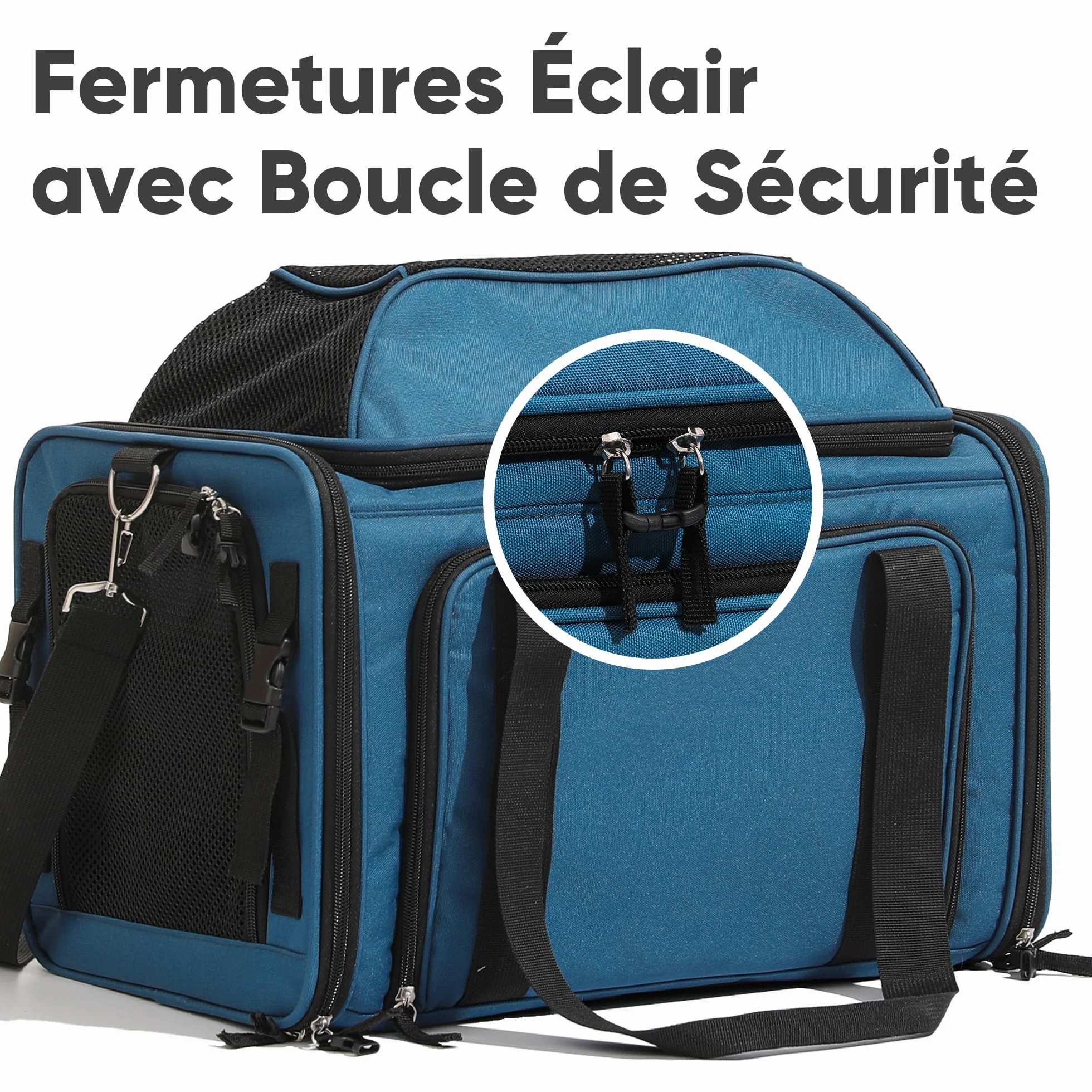 FUKUMARU Sac de Transport pour Chat, Cage de Voyage Souple et Extensible, Approuvée en Cabine, Bleu