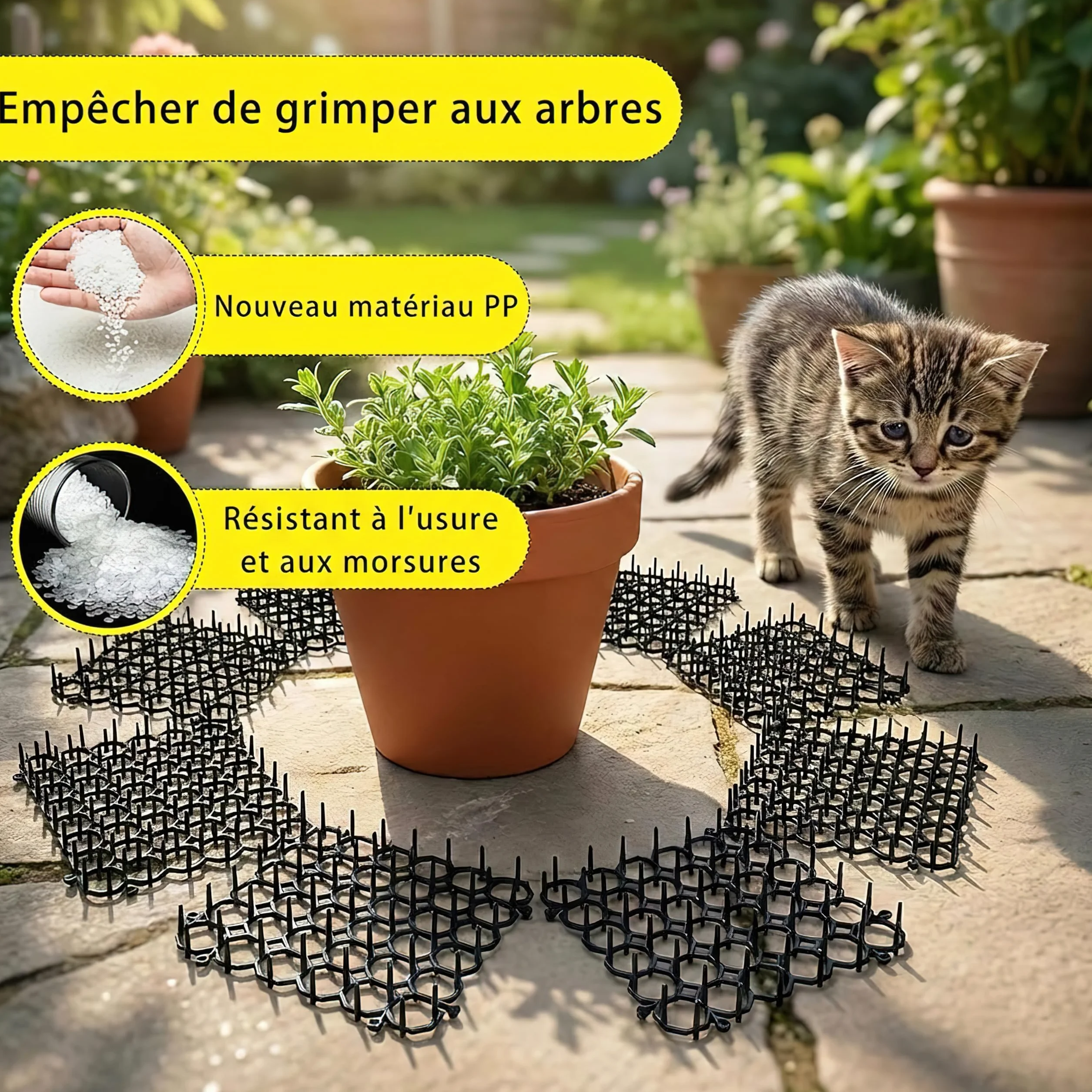 Tapis Anti Chat à Picots Lot de 6 20x15cm Répulsif Chat avec Piquets Fixation Grille Dissuasive Jardin Canapé Plantes Barrière Intérieur Extérieur