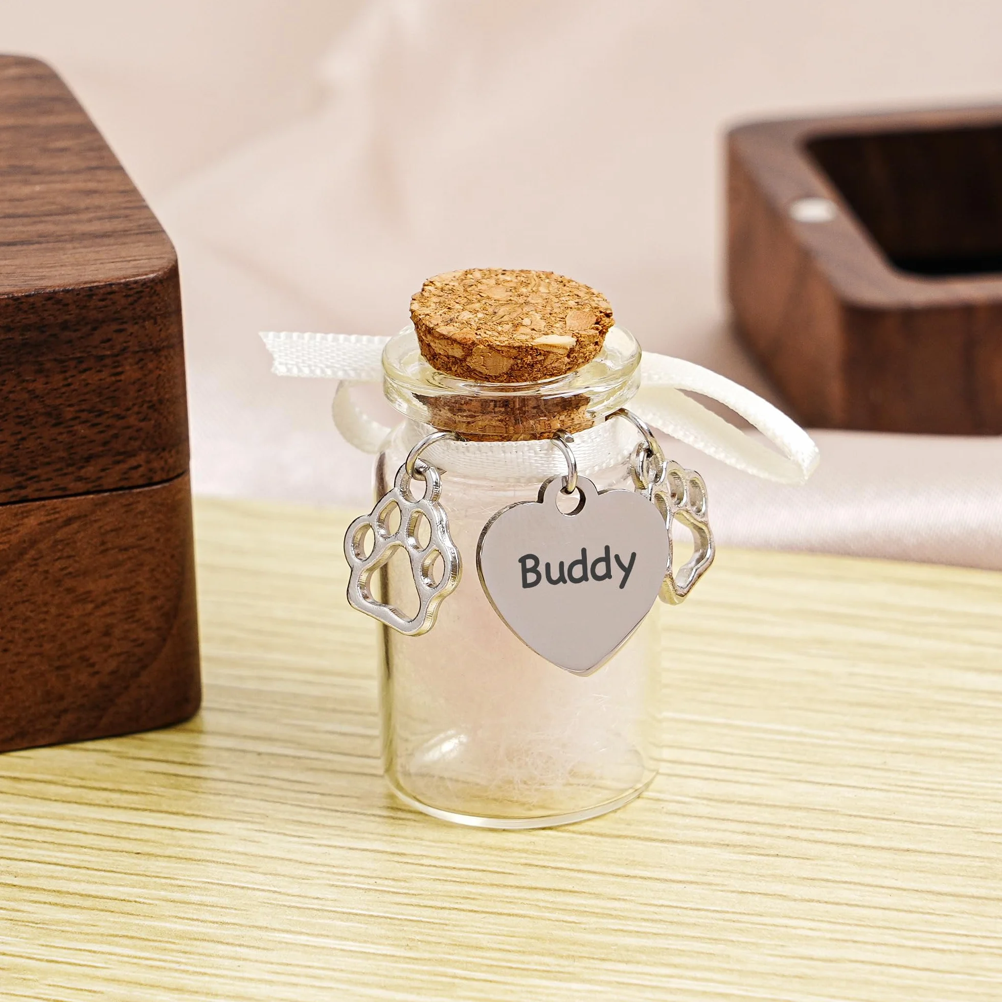 Boîte à souvenirs personnalisée en bois pour poils d'animaux chien chat - Cadeau compassion perte animal