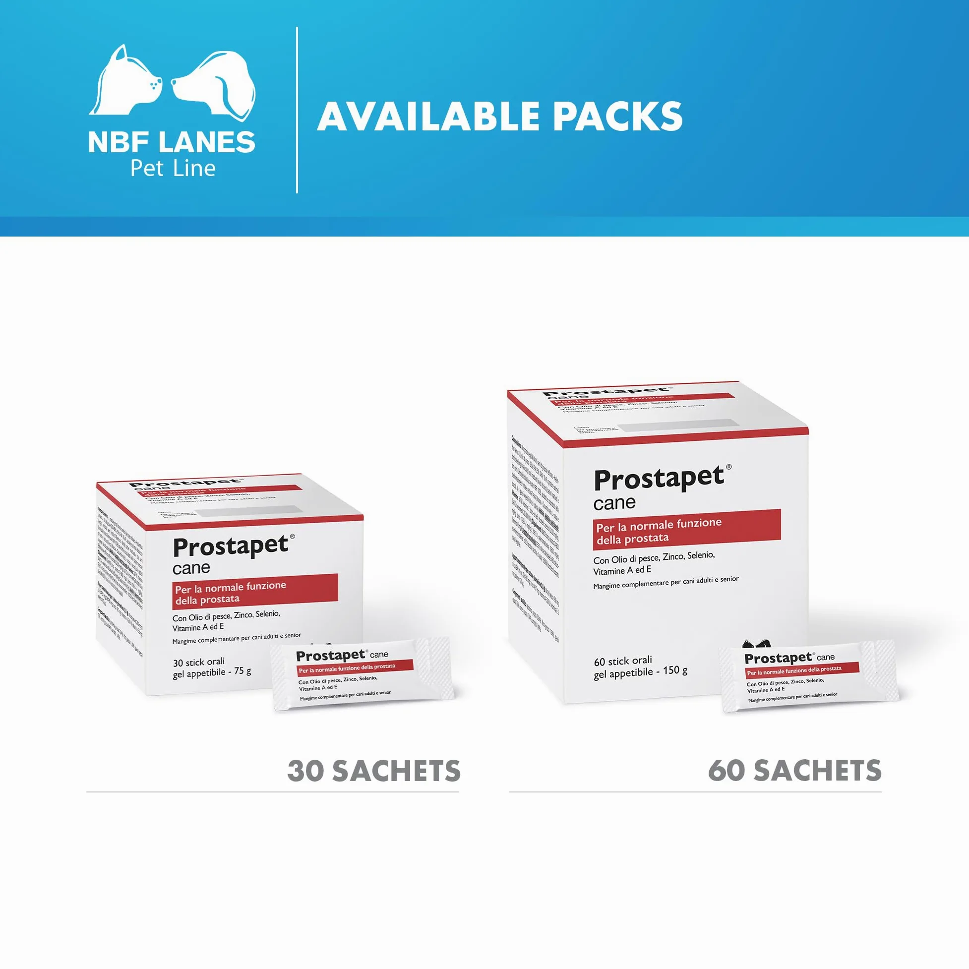 NBF Lanes | Prostapet Chien, Gel Appétissant 60 sachets de 2,5 g, pour la Fonction Normale de la Prostate.