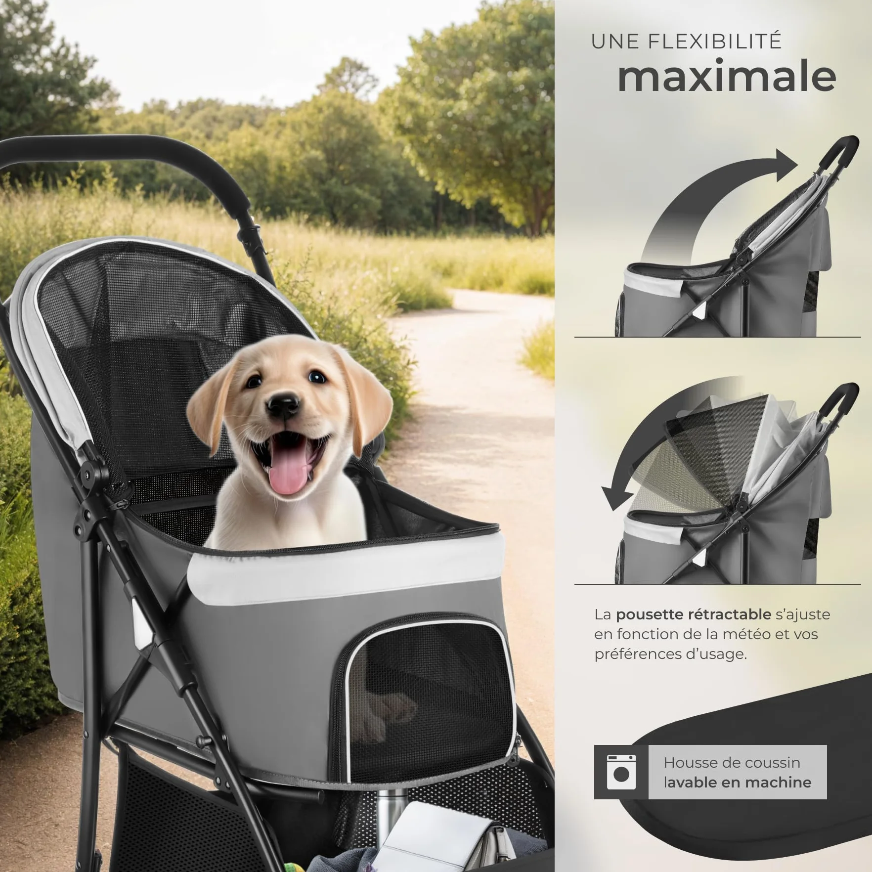 tectake® Poussette canne pour chien & chat avec Coussin amovible Poussette pliable avec tissu imperméable jusqu'à 12 kg Chariot pour chien Poussette chat Chariot pliant pour transport chats