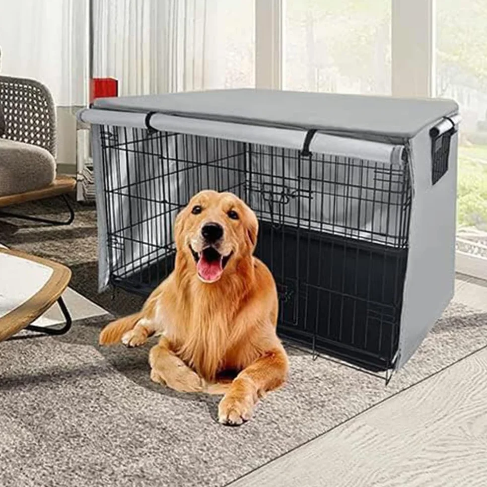 Housse de cage pour chien en tissu Oxford 210D robuste extérieur noir 124,5 x 79 cm