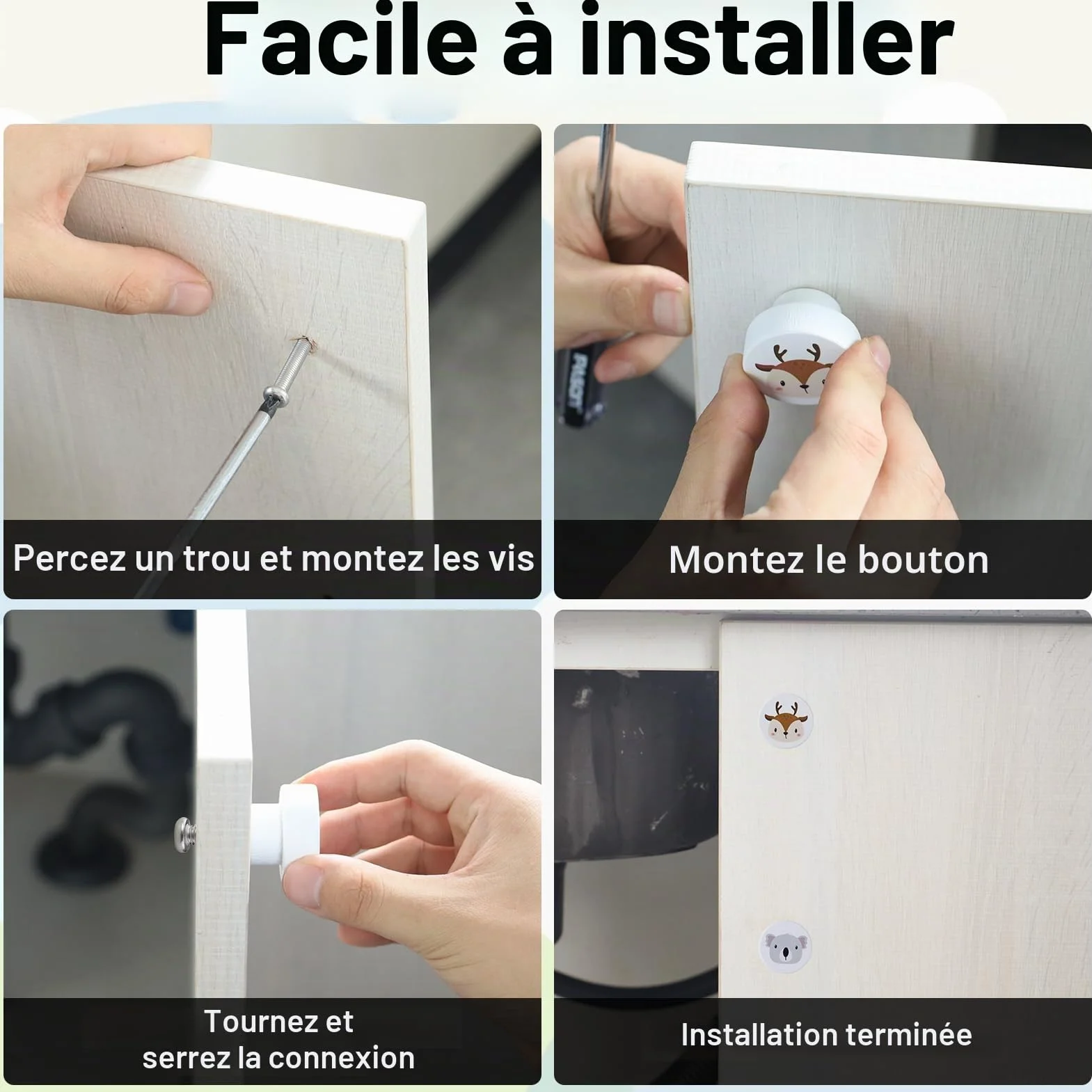 Boutons de Tiroir Enfant en Bois 35mm Rond avec Vis pour Armoire Poignée de Porte Blanc