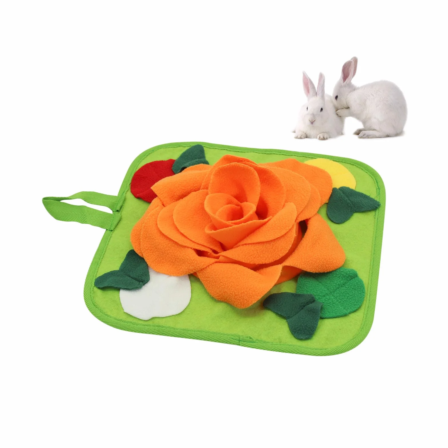 Tapis de nourriture pour lapin antidérapant avec corde suspendue orange M
