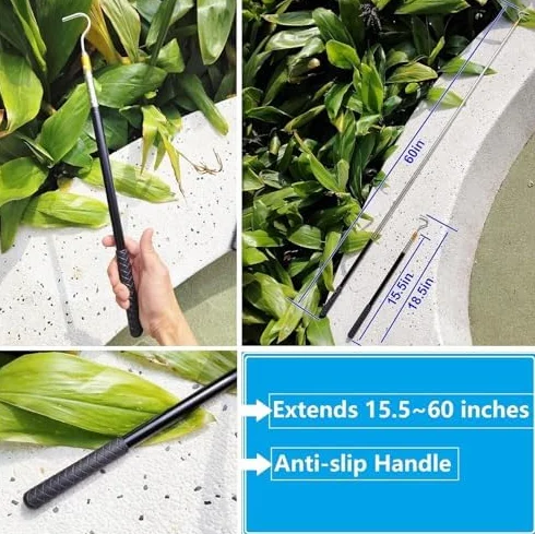 Mât Télescopique 150 cm Crochet pour Tube Dauvent Ouvre-auvent Tige de Traction Acier Inoxydable Crochet Serpent Rétractable
