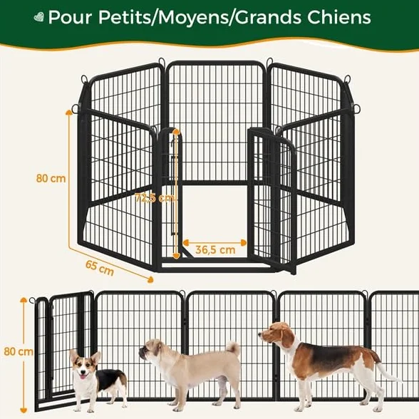 Yaheetech Parc pour Chiens 8 Panneaux Enclos Métal 80 cm Hauteur