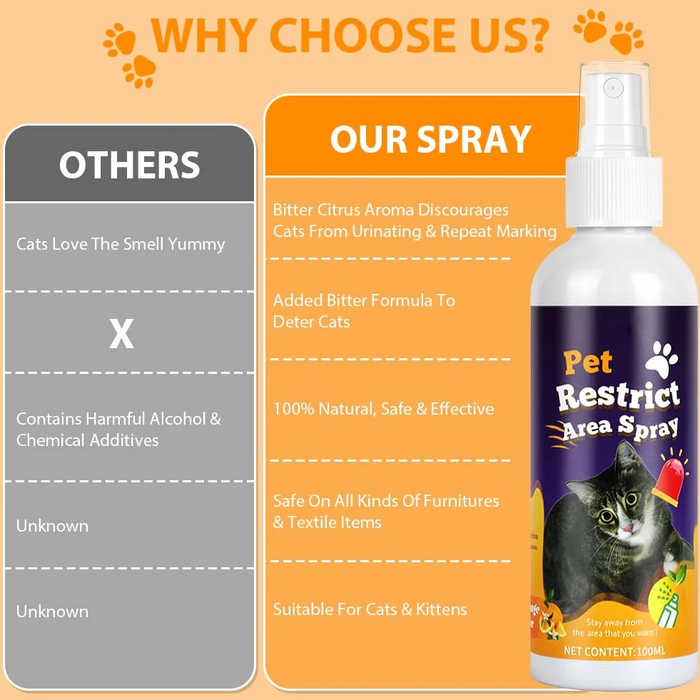Spray Répulsif pour Chat 100ML Anti-Griffures Intérieur Extérieur Protéger Meubles Canapé