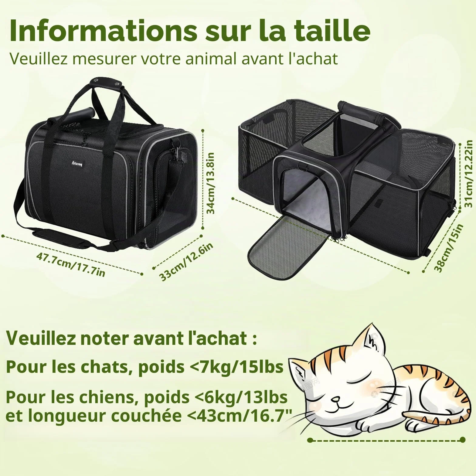 Pecute Sac de Transport Extensible Extra Large pour Chien Chat Pliable Maille Respirante Noir avec Bandoulière