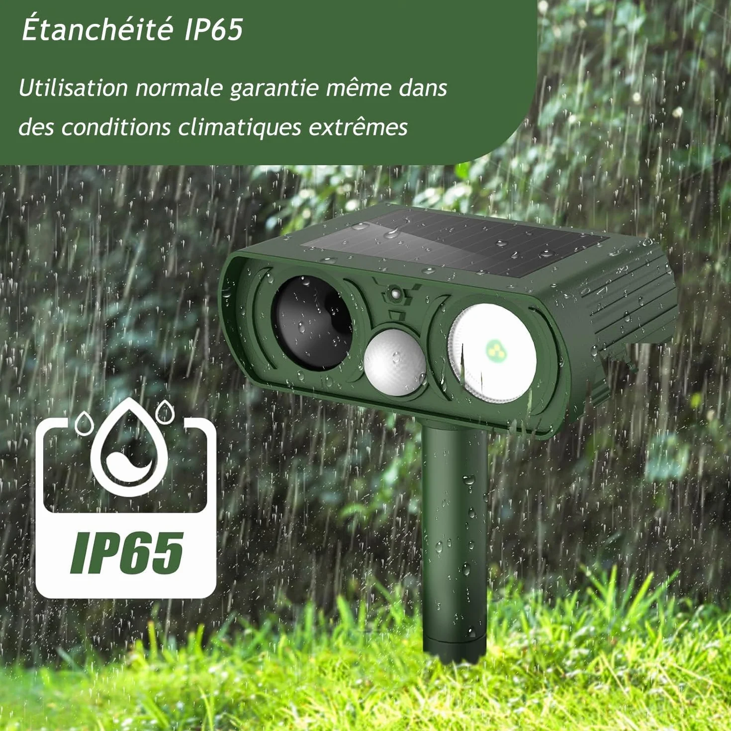 Répulsif Chat Ultrason Solaire IP54 Anti Chats Chiens avec Détecteur de Mouvement LED