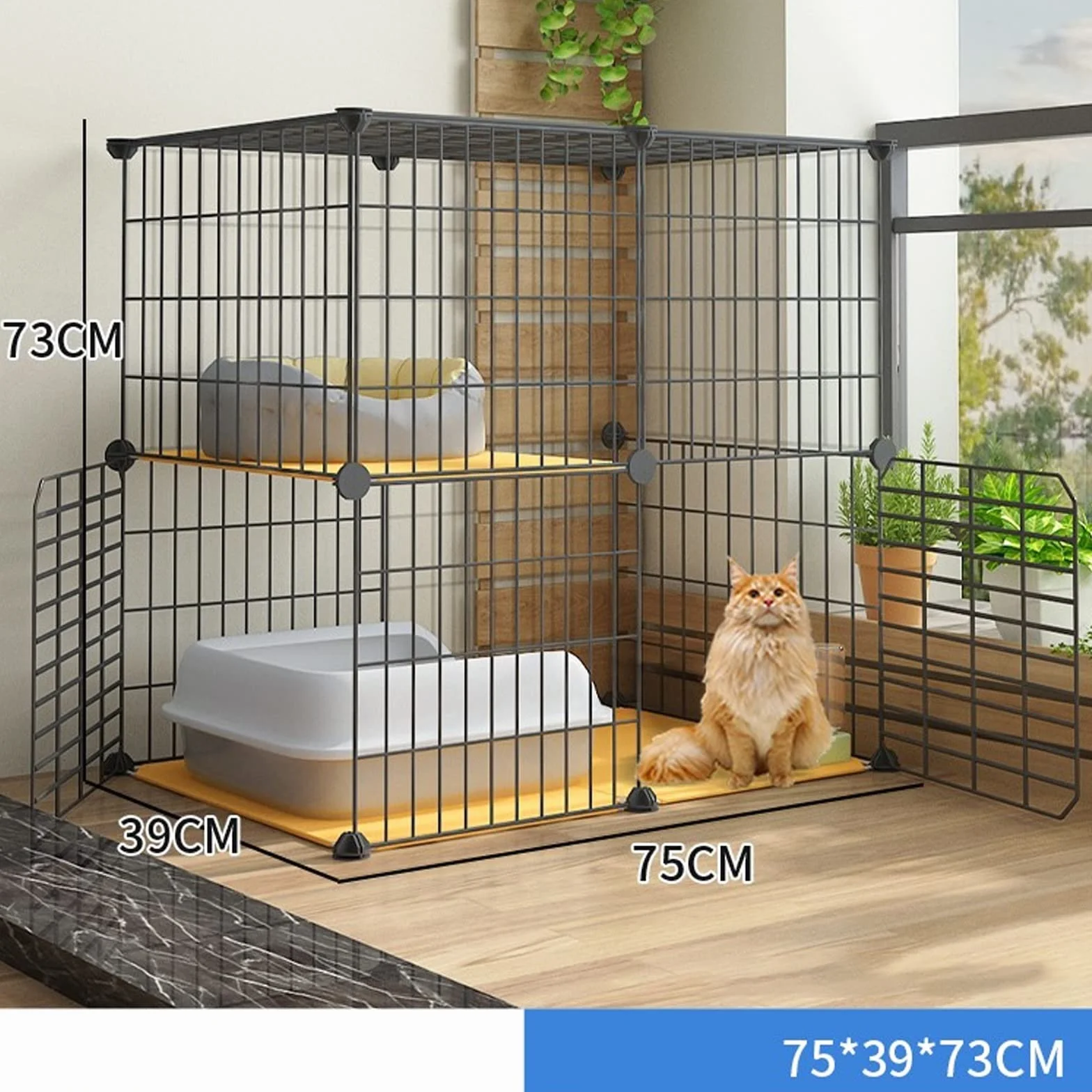 Cage Chat Pliable XXL 75x39x73cm pour Intérieur Extérieur Balcon