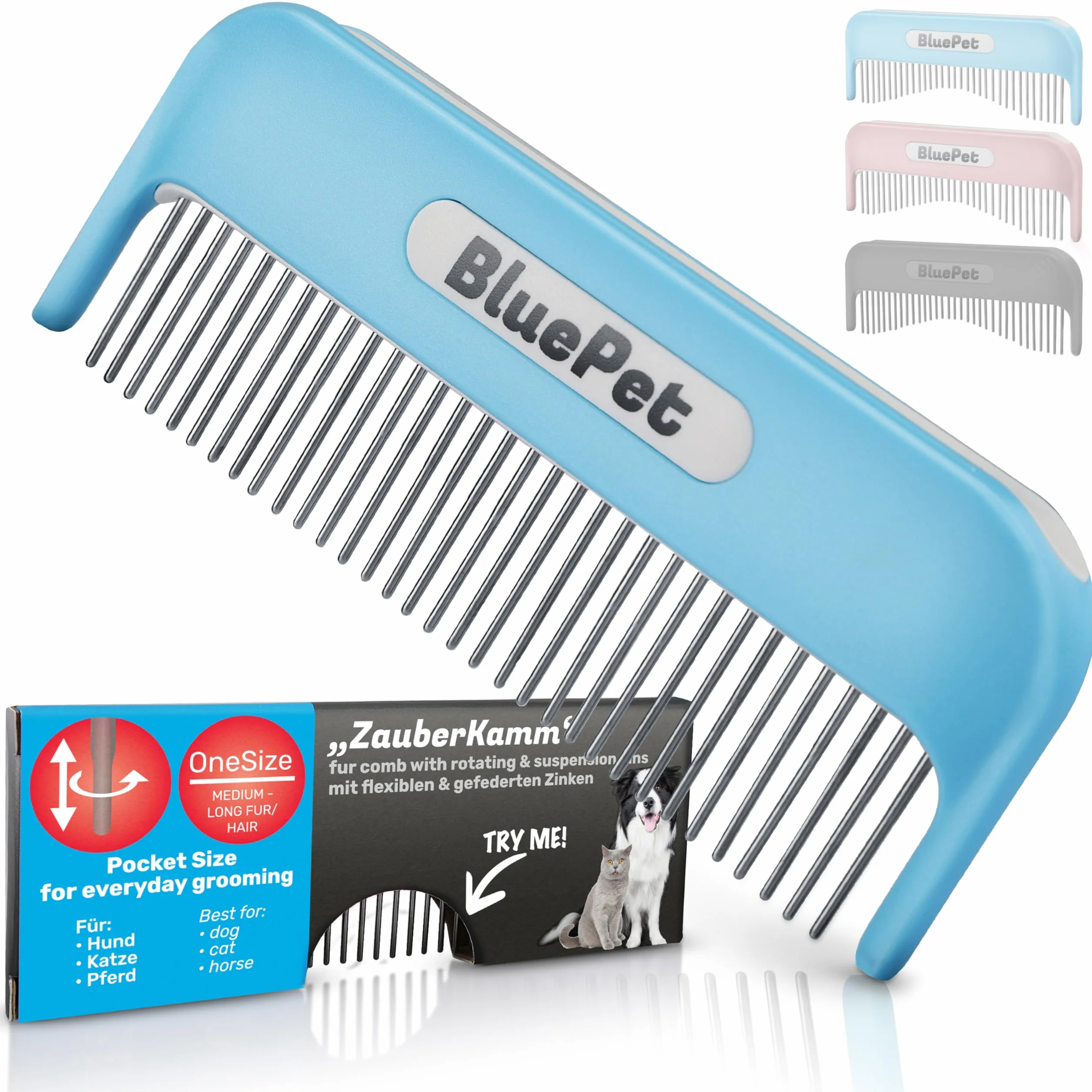 BluePet Peigne Magique Pour Chien & Chat à Poil Long, Brosse Anti Nœud avec Dents Rotatives