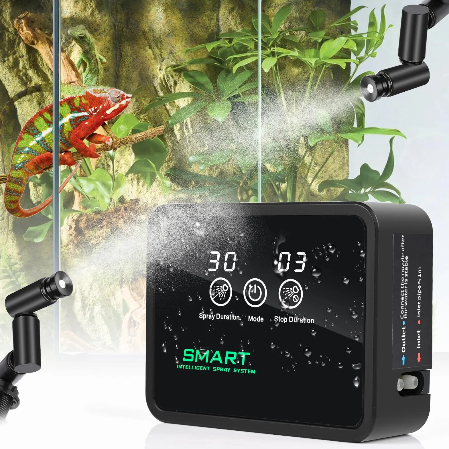 Brumisateur Terrarium avec Minuterie et Arroseur 360° pour Amphibiens Reptiles
