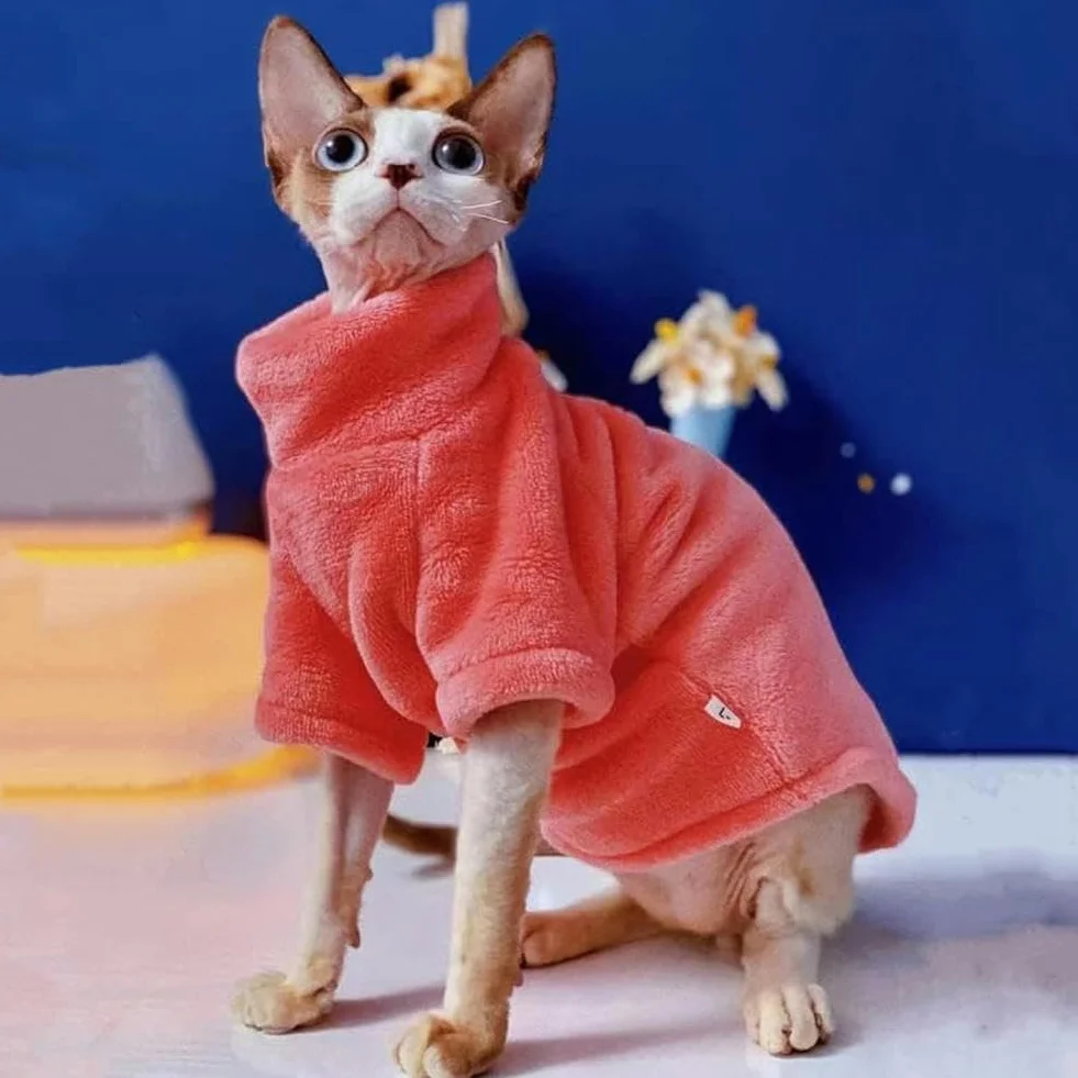 Manteau d'hiver pour chat Sphinx à capuche épais double face velours XS