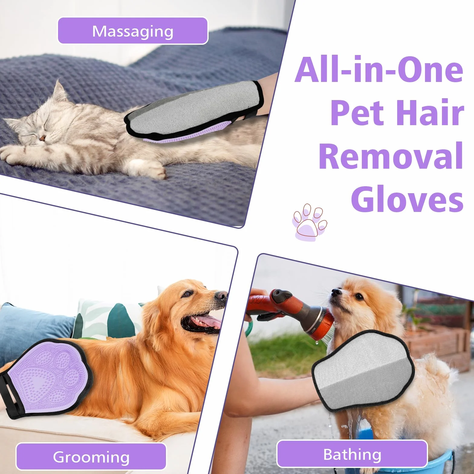 Zivacate Gant Anti Poils Animaux 2 en 1 Amélioré, Brosse Anti Poils Animaux Double Face Électrostatique
