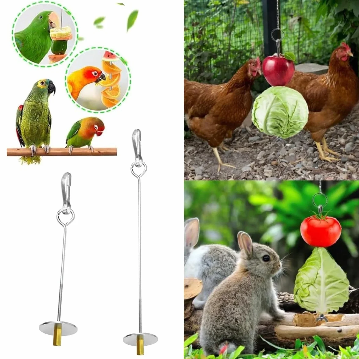 Mangeoire pour Perroquets en Acier Inoxydable 17cm 22cm Porte-Fruits et Légumes Suspendu pour Cage Oiseaux Jouet Perruche