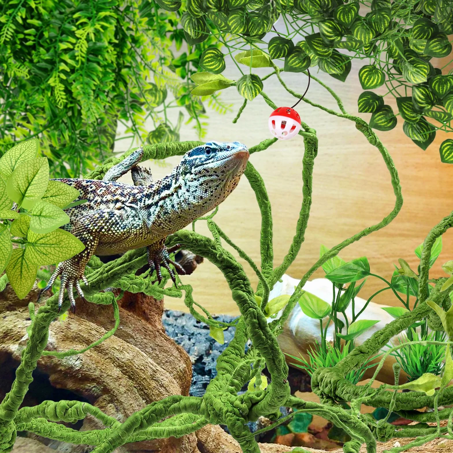 QUOZUO Décoration pour lézards, Plante suspendues Artificielle Terrarium Grandes Plante Decoration Vignes Branche Decorative pour Lézard Escalade