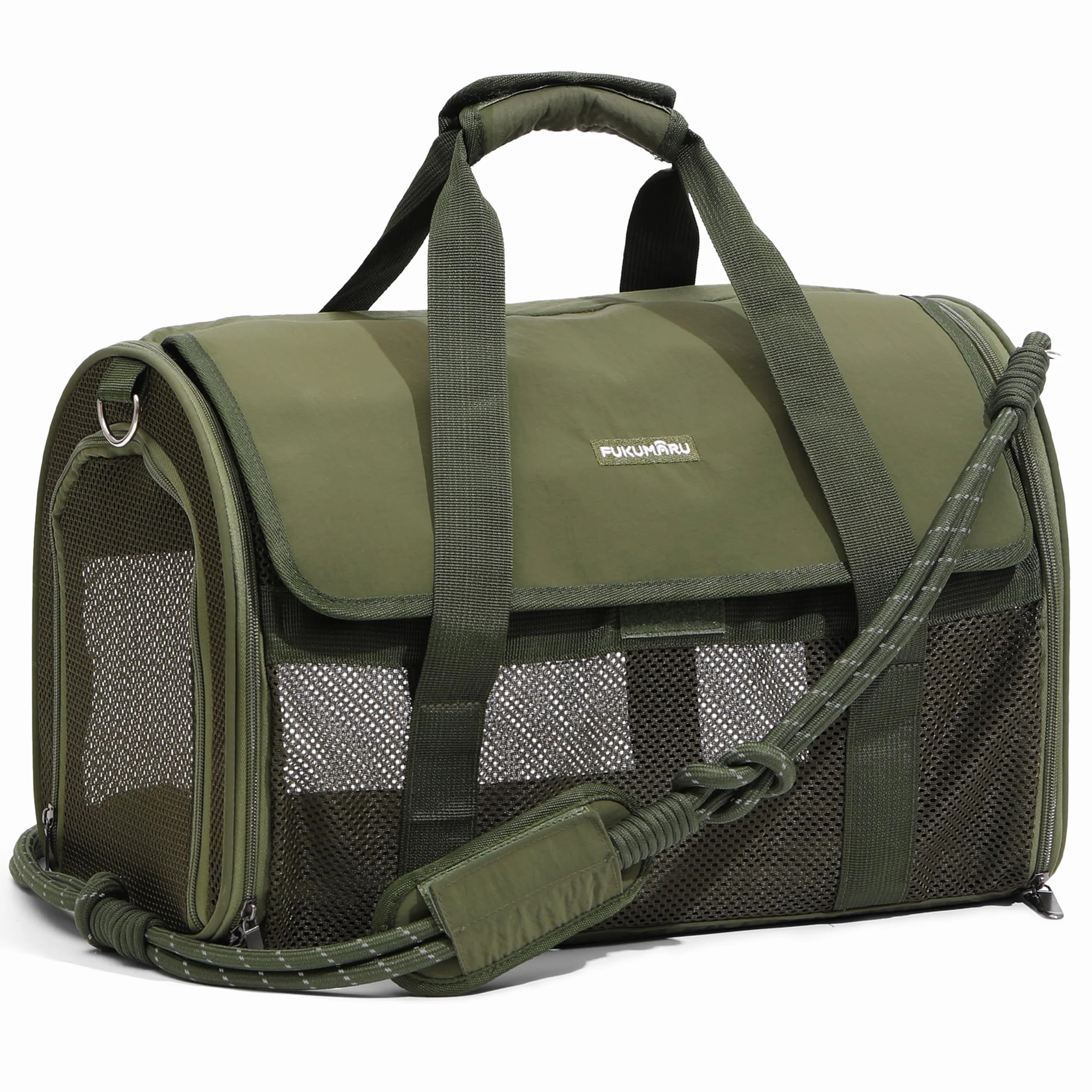 FUKUMARU Sac de Transport pour Chat, Léger, Aéré, 45x28x28 cm, Approuvé Cabine, Pliable, Vert