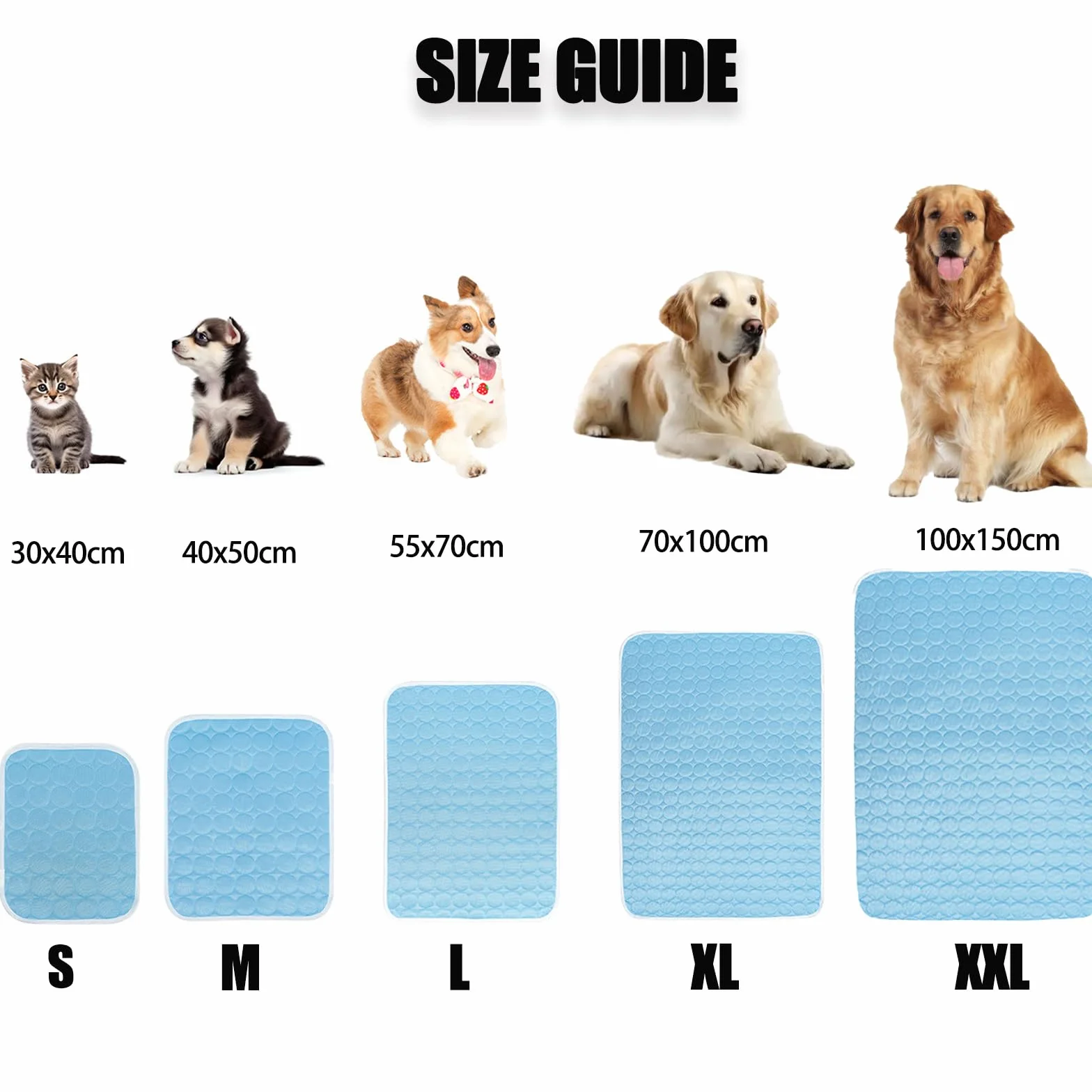Tapis Rafraîchissant Auto-Refroidissant pour Chien 55x70cm Bleu Antidérapant Lavable