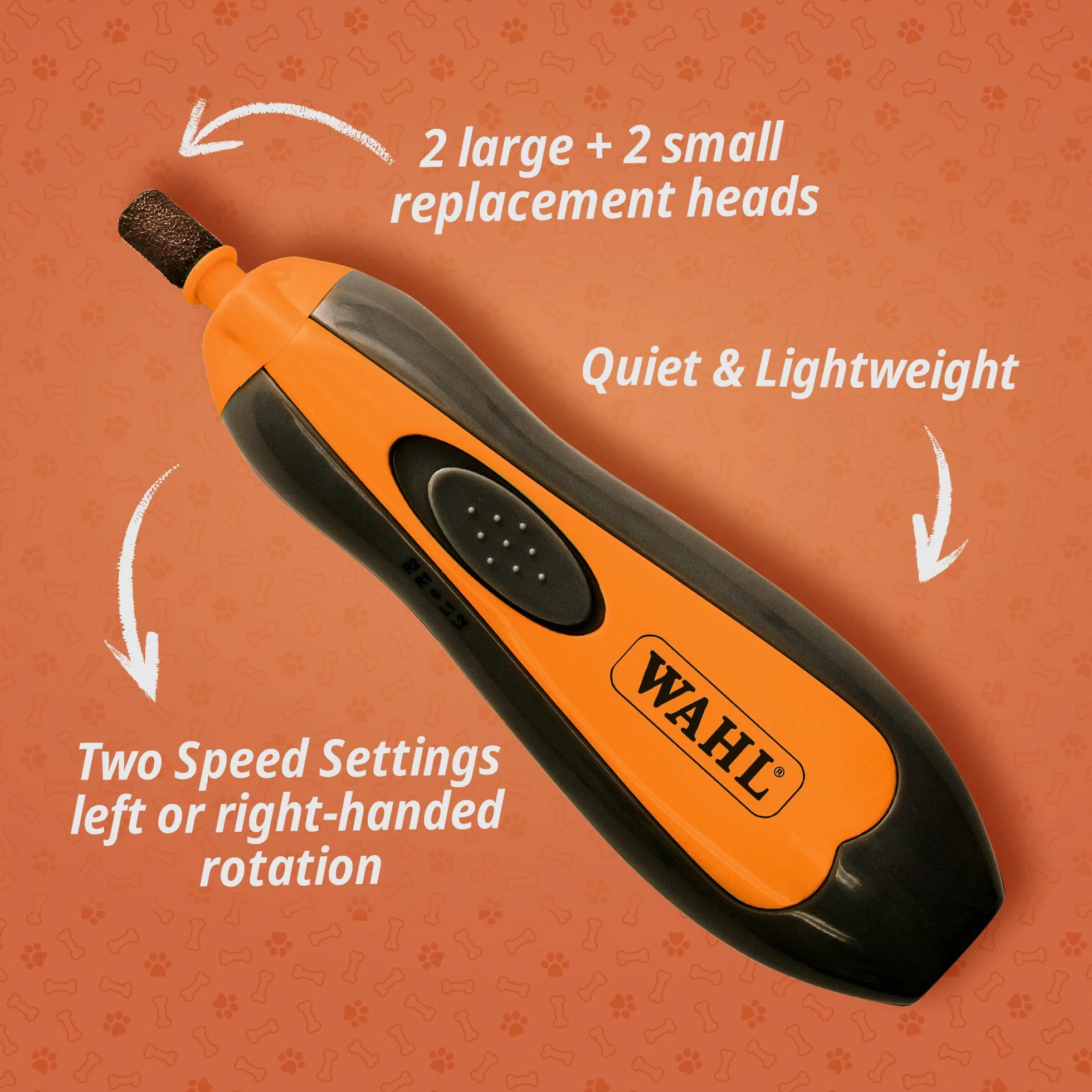 Wahl Pet Nail Grinder - Outil pour Couper Les Griffes des Animaux, Lime à Ongles silencieuse et légère pour Chiens, 2 Vitesses, sûre et Douce, Orange