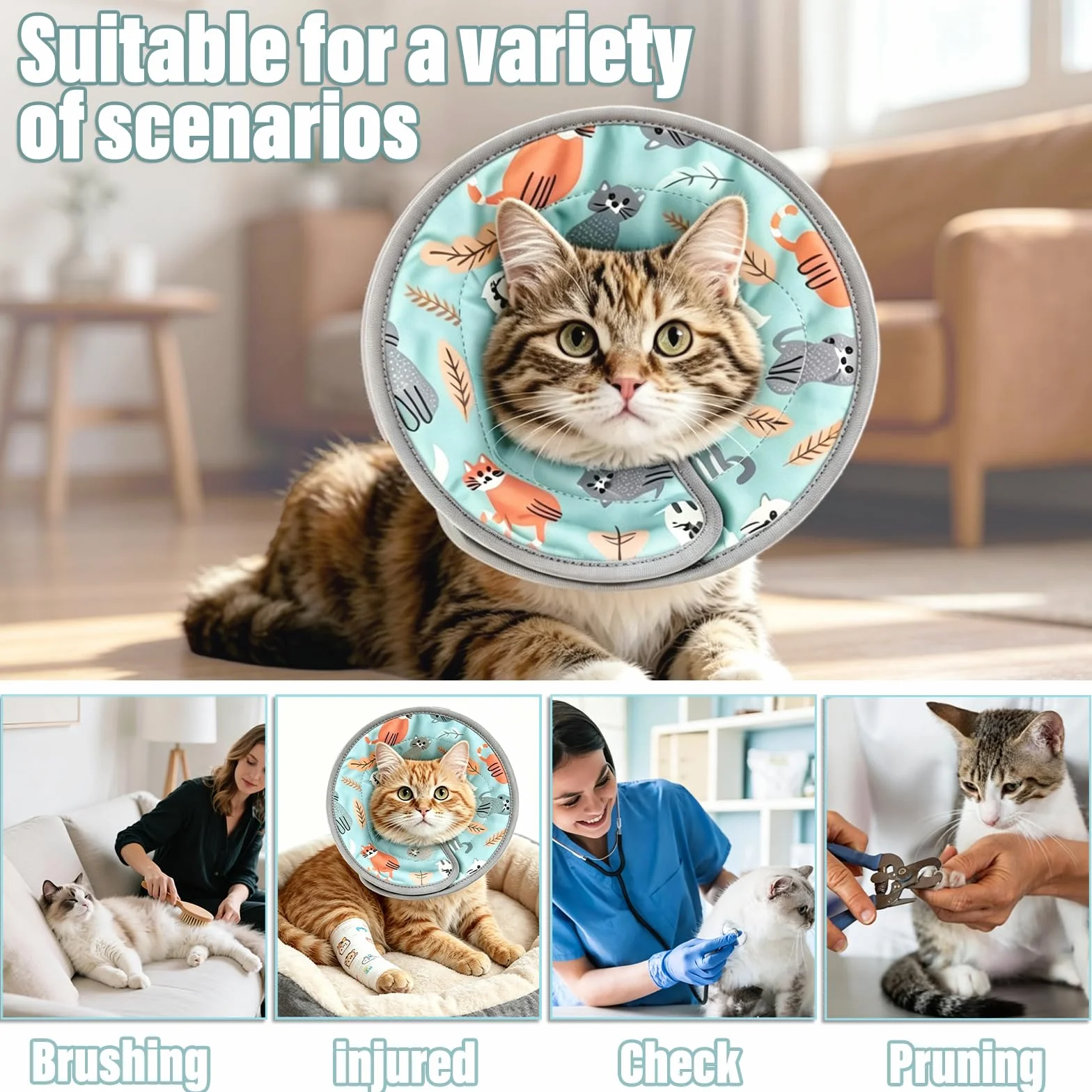Collier de Protection Doux pour Chat Réglable Post-Opération Anti-Morsure pour Chats et Chiots (L)