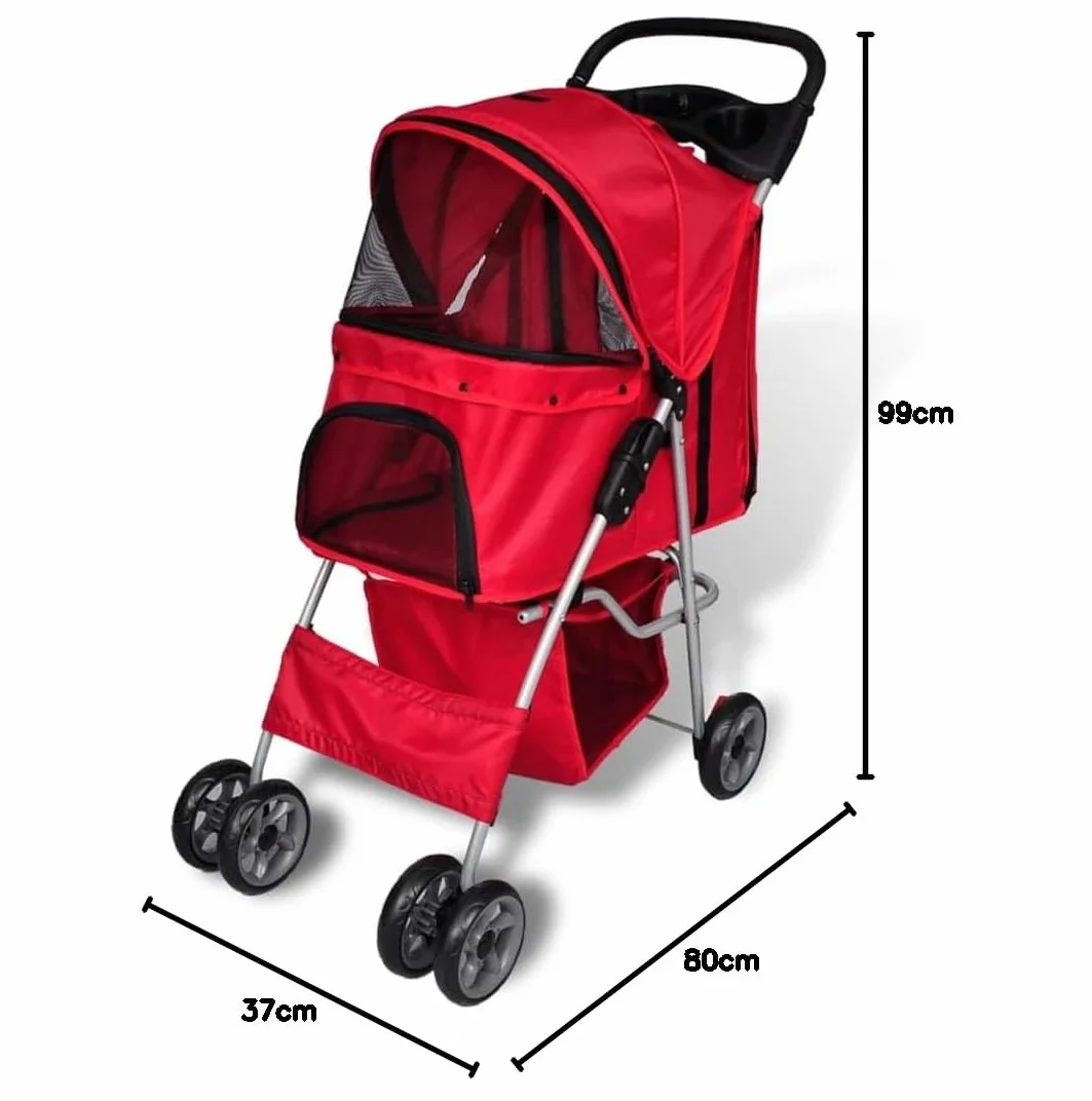 vidaXL Poussette pour Animaux Chariot avec Freins Rouge