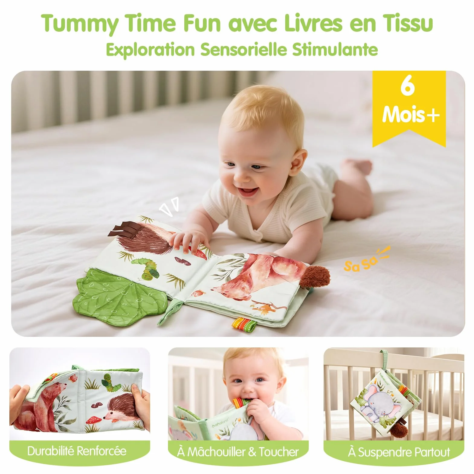 Coffret Naissance Bébé Fille et Garçon, Cadeau Nouveau-né avec Couverture d’Emmaillotage, Hochets et Livre d’Éveil Sensoriel, 0–12 Mois
