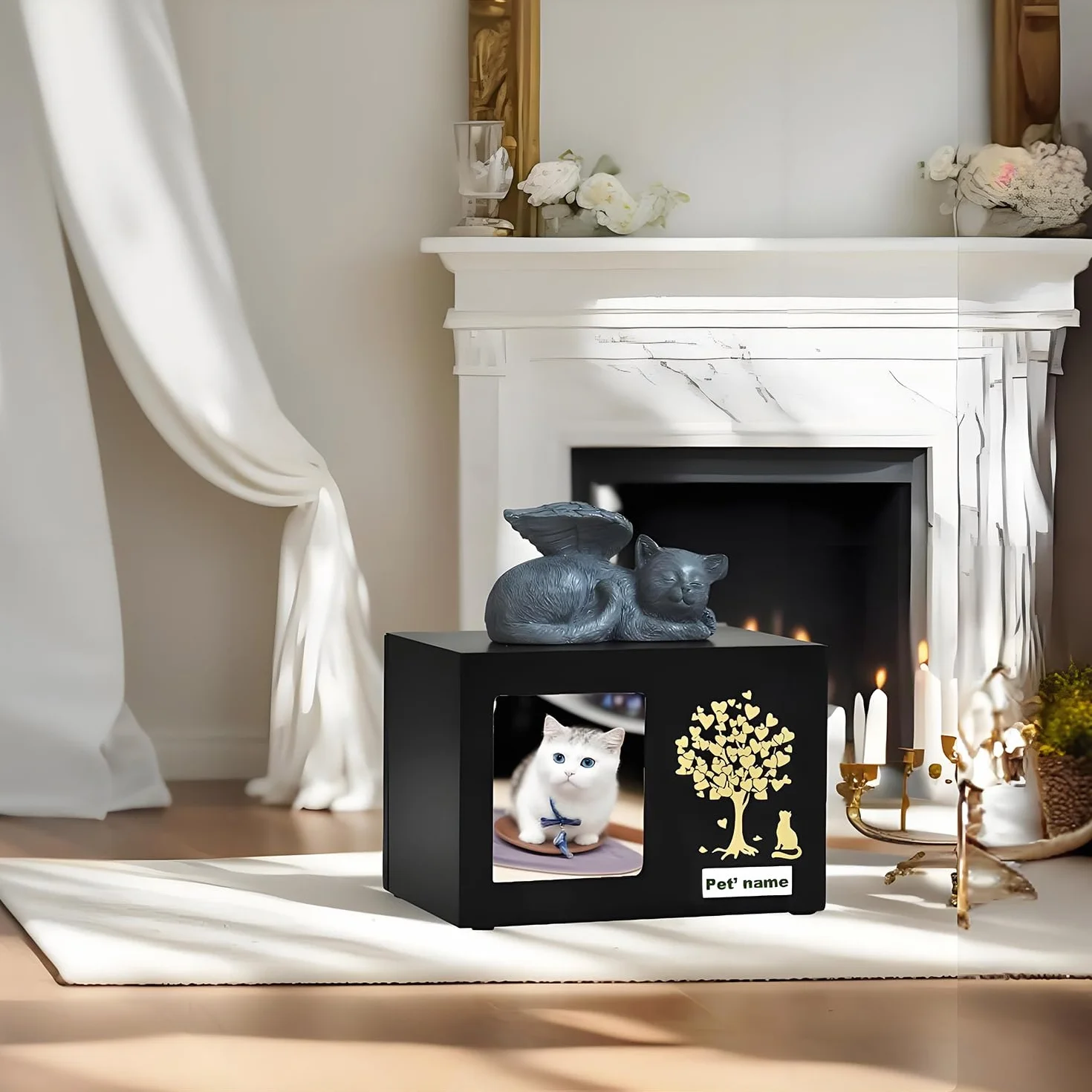 Urnes souvenir personnalisées pour chats Boîte en bois pour cendres d'animal avec photo