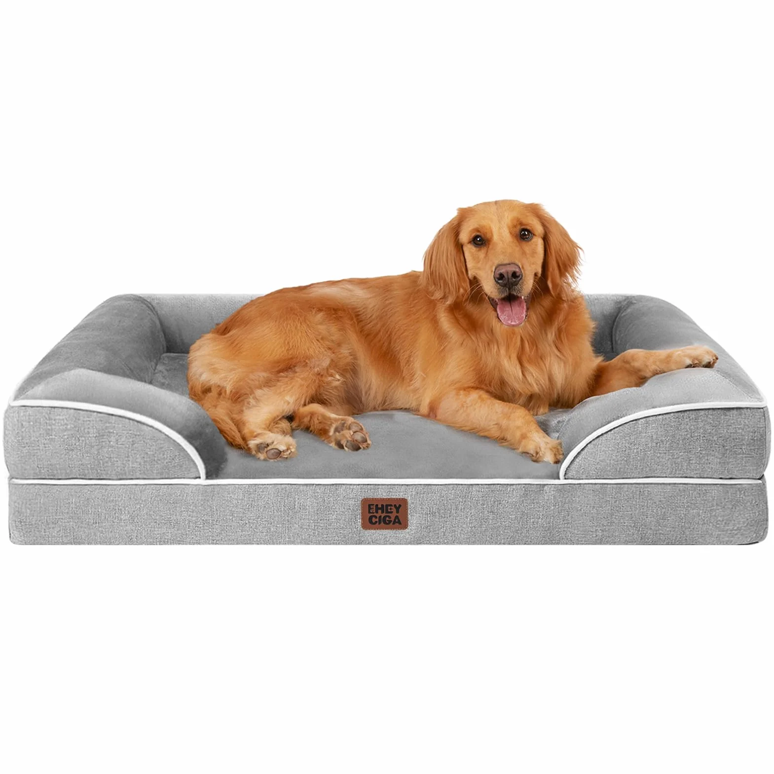 EHEYCIGA Panier Chien Grande Taille XXL Orthopedique Memoire de Forme Lit pour Chien Dehoussable Lavable Canapé Chiens Imperméable Gris