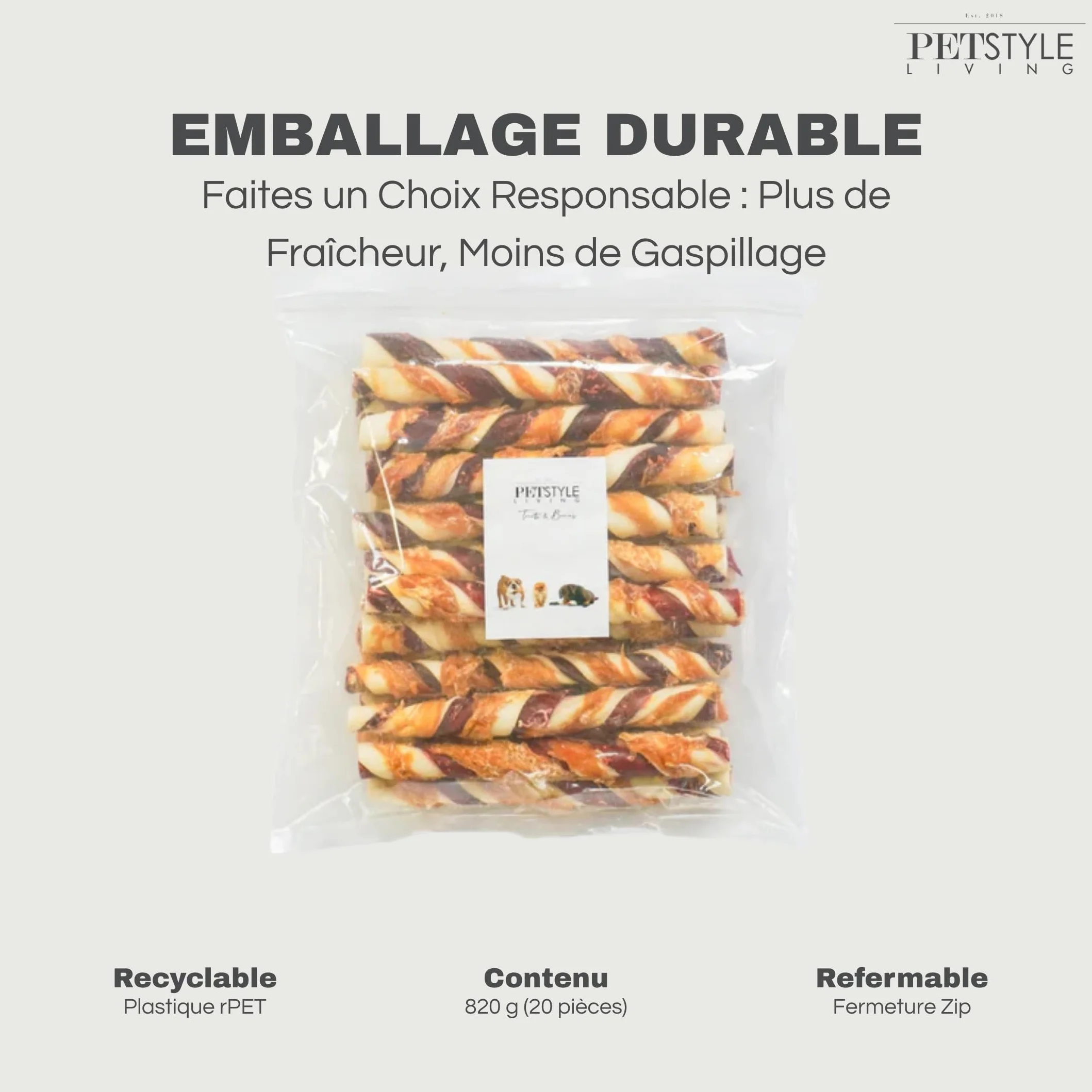 Bâton à Mâcher au Poulet et Bœuf 20cm 20 Pièces - Collation pour Chien