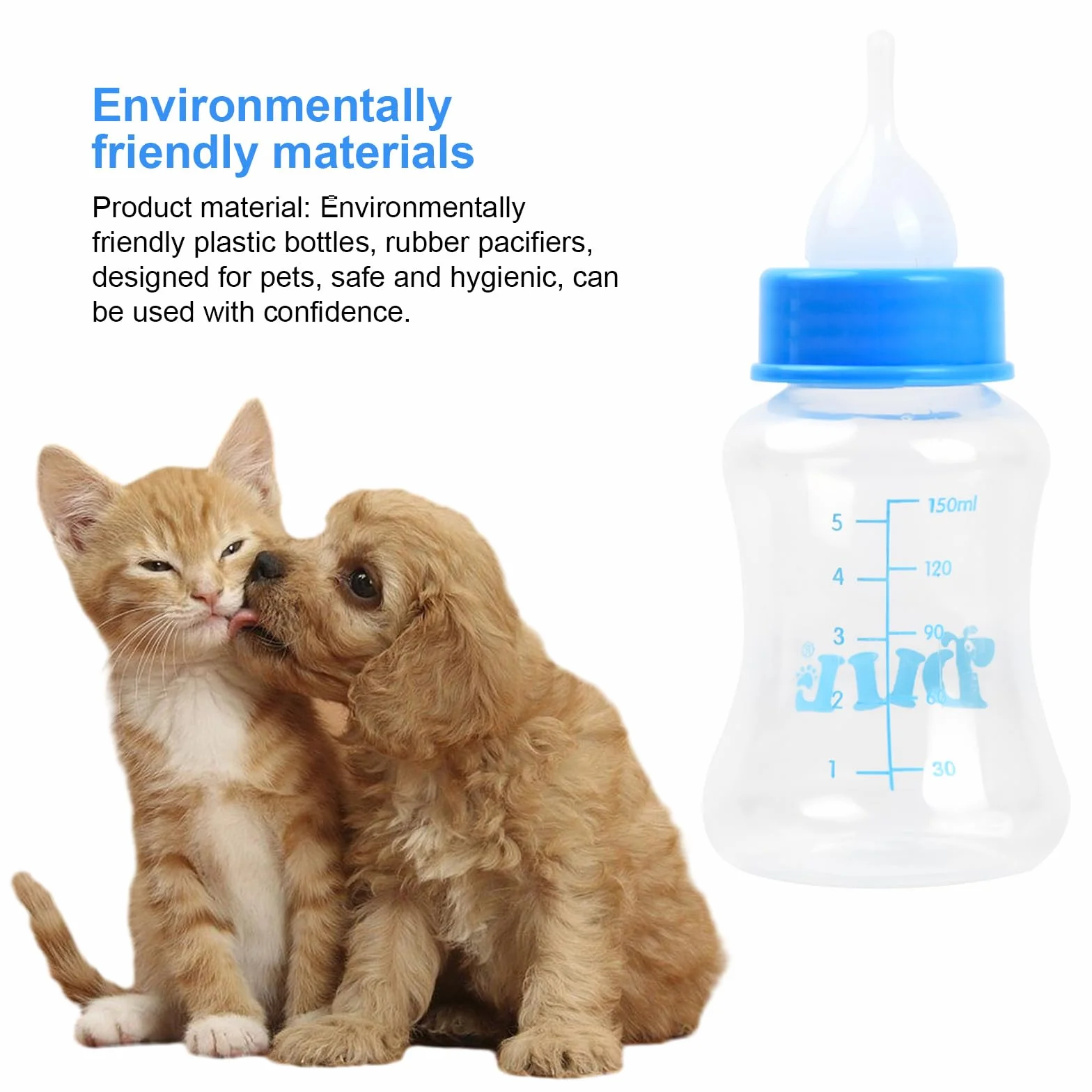 Bouteille de Lait Animaux de Compagnie 60ml 150ml Silicone Biberon pour Chien Chat avec Tétines et Brosse (Rose)