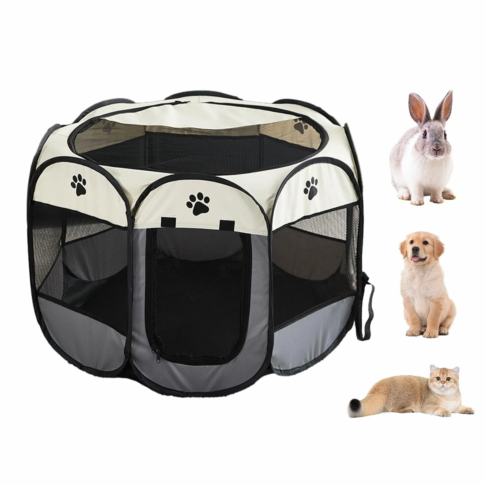 Parc pour chat d'extérieur pliable Tissu Oxford fermeture éclair enclos jeu amovible cage respirante fond imperméable