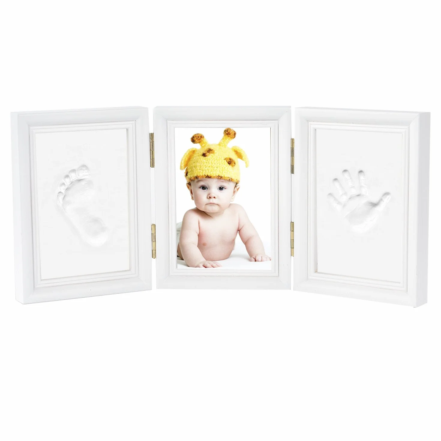 Empreinte de La Main Cadre Photo Kit pour Garçons Cadeau de Douche de Bébé 3 Parties Blanc