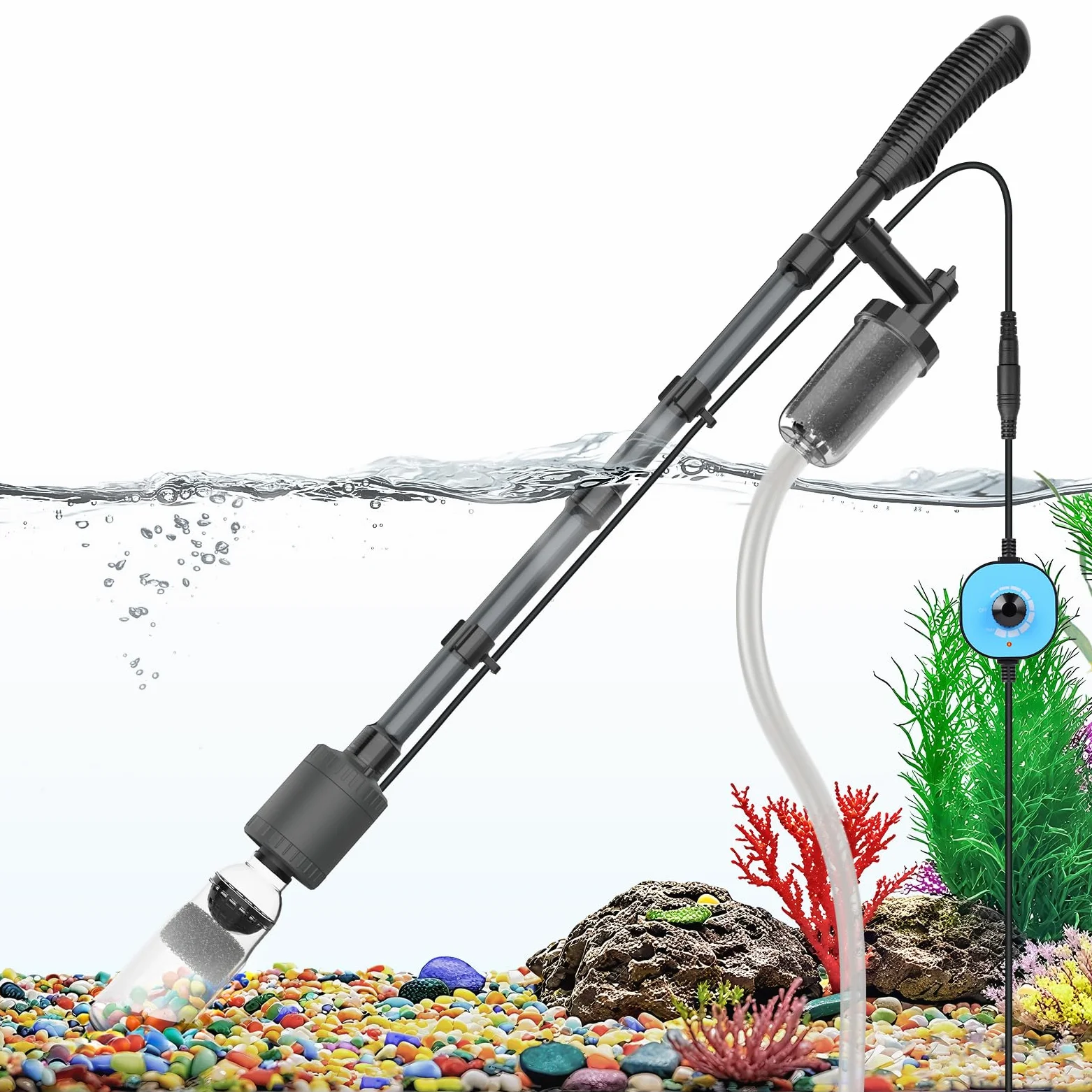 fishkeeper DC Controller Aspirateur à mulm pour aquarium électrique avec débit réglable 6 en 1 - Kit de changement d'eau électrique sûr et nettoyant pour gravier - 25 W