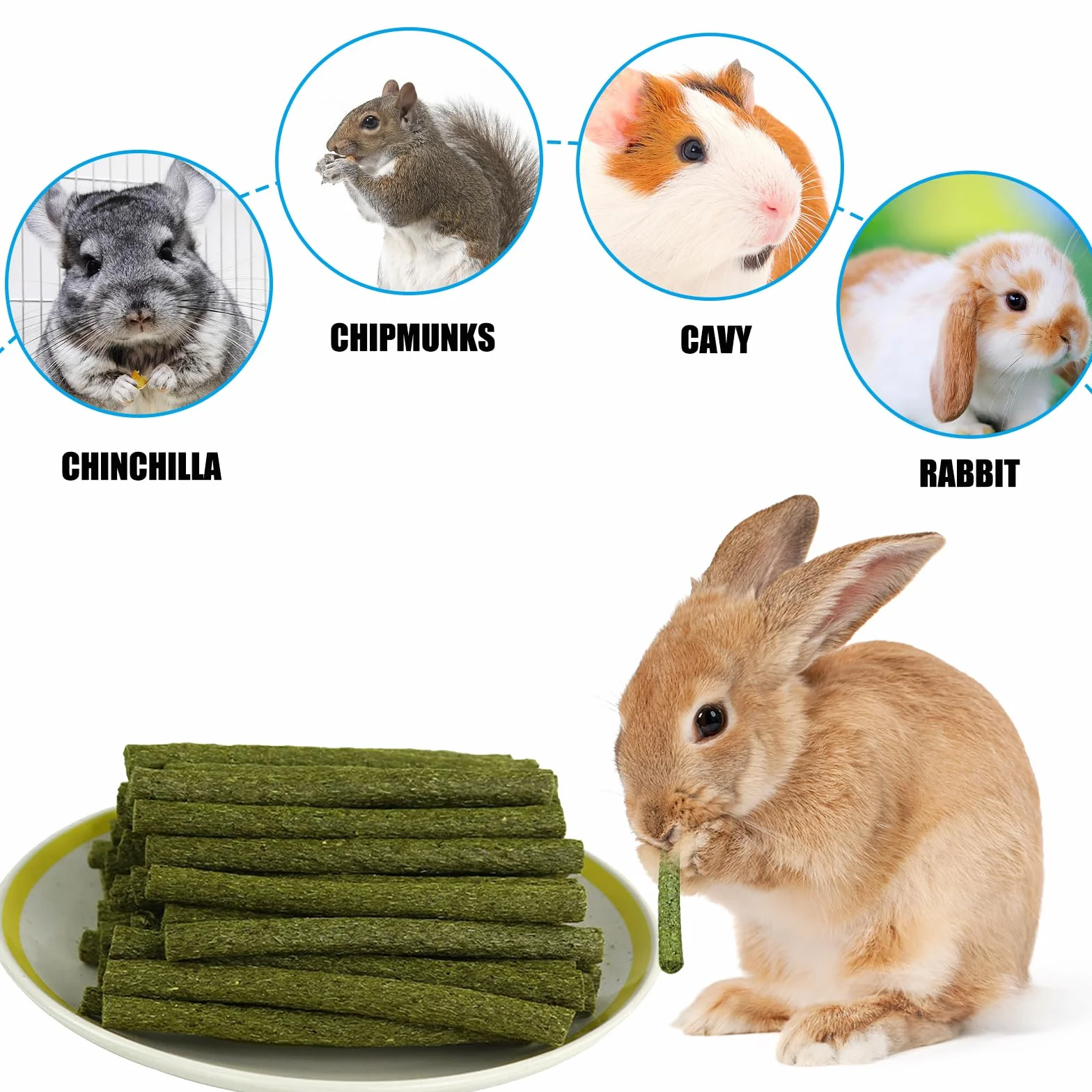 BAIFULAI Lot de 60 bâtonnets de foin Timothy pour lapins cochons d'Inde Chinchilla jouets à mâcher