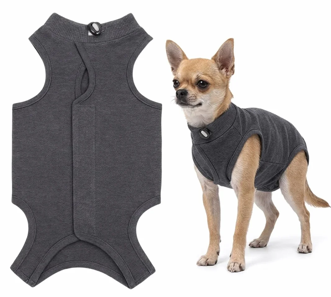 Body Chat Post Operatoire Femelle Après Stérilisation, Gilet de Récupération Gris Anti-Léchage S