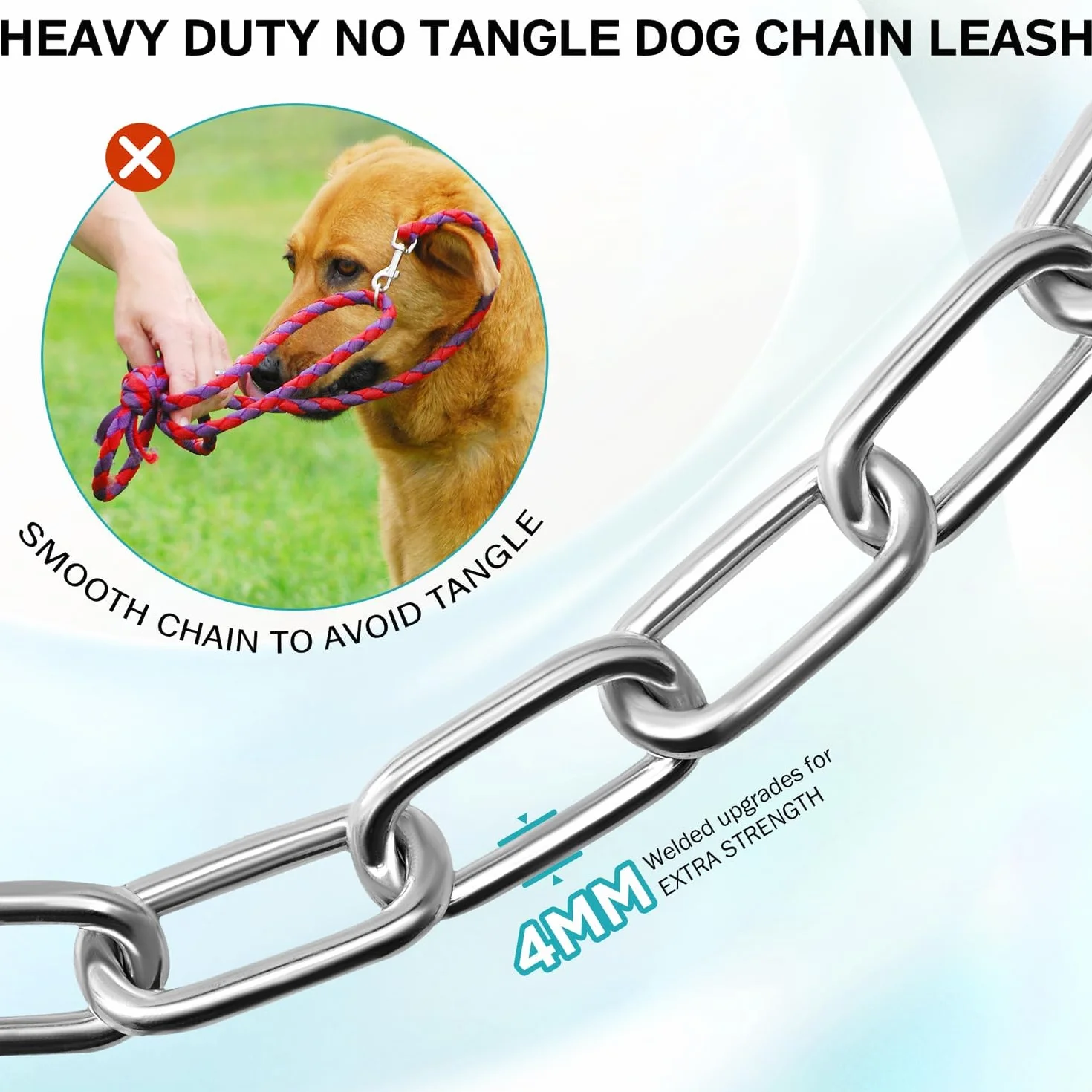 Chaîne robuste pour chien de cour 12,2 m métal résistante à la mastication crochet pivotant solide extérieur