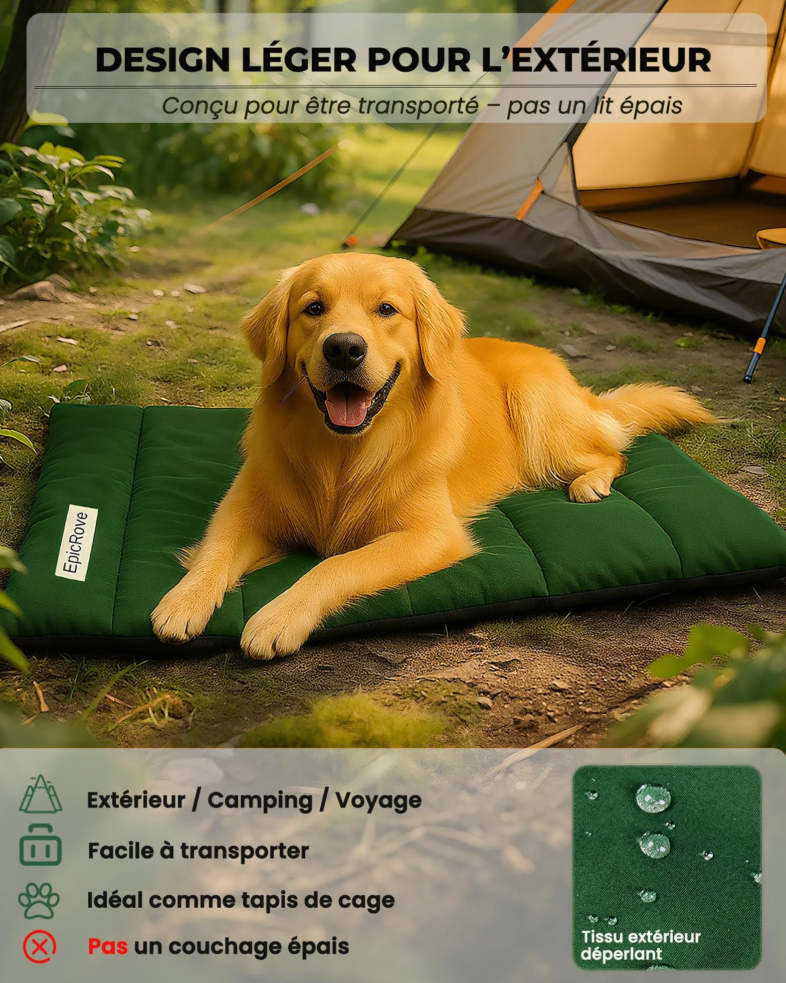 Tapis pour Chien Imperméable Antidérapant Lavable 110×68 cm Coussin Confortable pour Maison Extérieur Camping