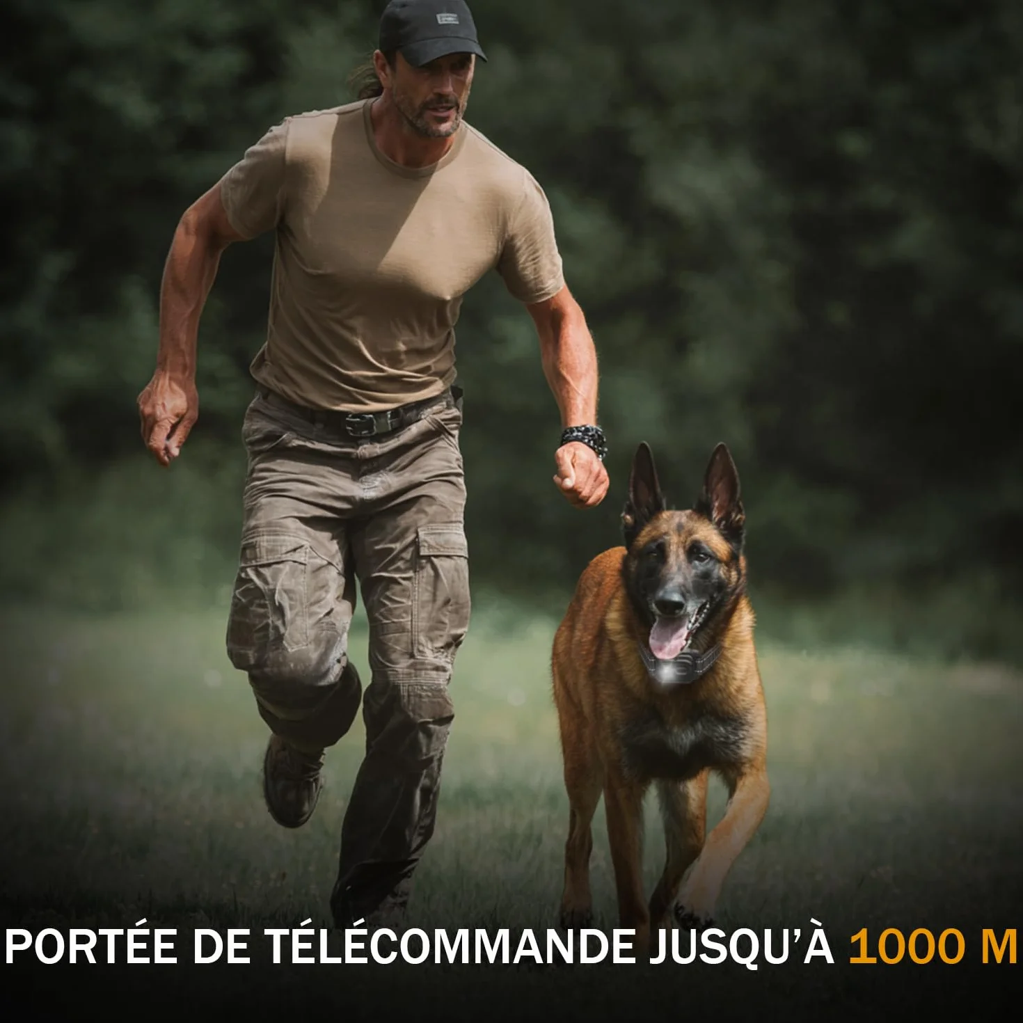 Collier de Dressage pour Chien IP67 1000m Double Canal avec Verrouillage de Sécurité Noir