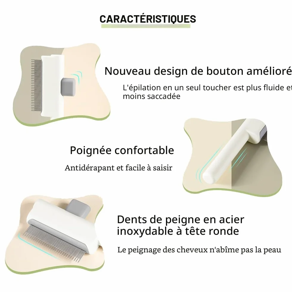 Marchul Peigne à Puces Autonettoyant pour Chats et Chiens, Brosse de Toilettage Poil Court et Poil Long, Blanc