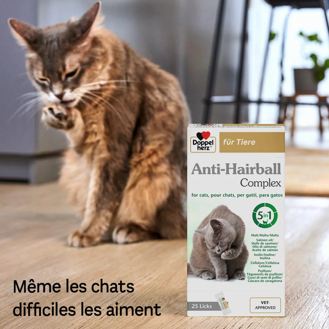 Doppelherz Anti-Hairball Complex pour Chats – 25 Licks crémeux – Facilite la Digestion des Boules de Poils