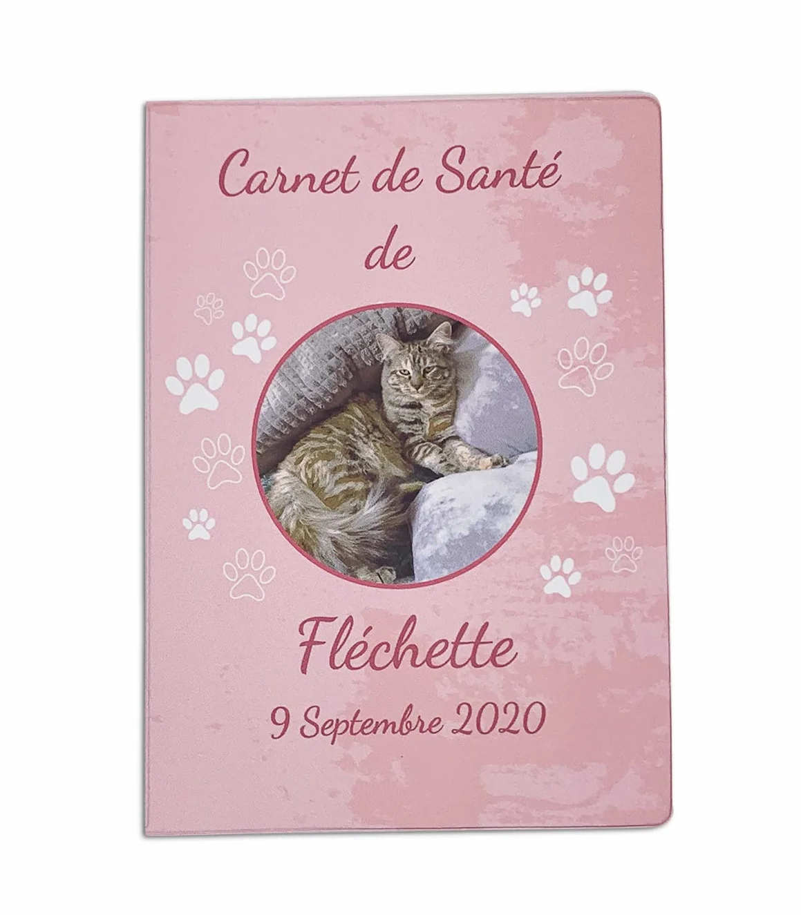 Protège Carnet de Santé Animaux Personnalisé Photo Texte Gomme Expansée Fabriqué France Étui Protection Chiens Chats Empreinte Rose