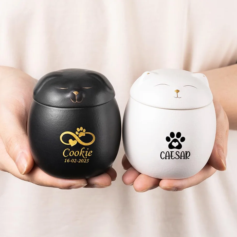 Urne funéraire personnalisée pour Chien et Chat avec nom et date, symbole personnalisé