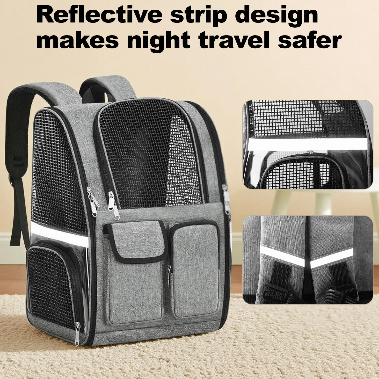 Sac à Dos pour Chat Respirant Grande Capacité Bandes Réfléchissantes Bretelles Confortables