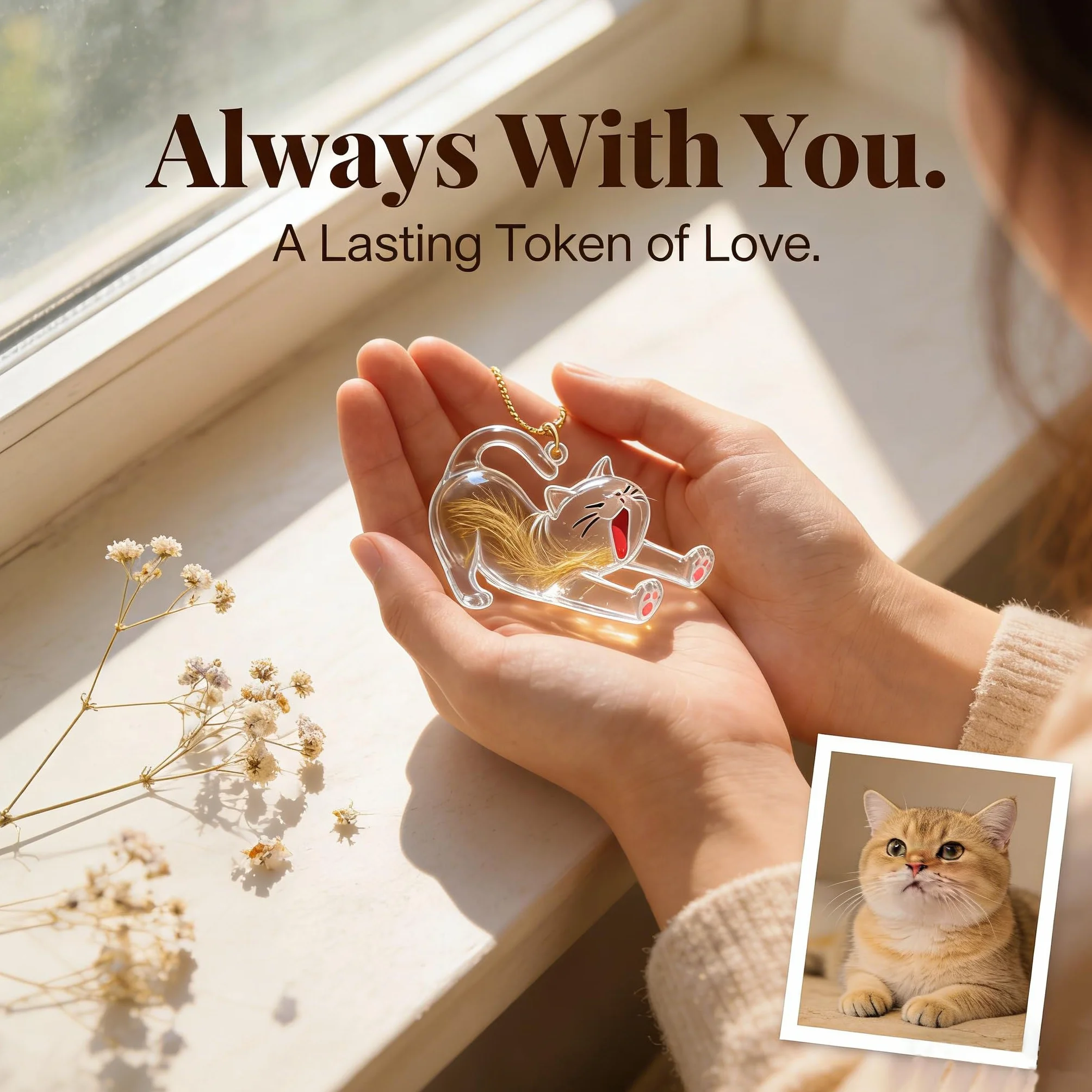 Lot de 2 Pendentif DIY en Poils de Chat, Boîte de Rangement Transparente, Cadeau pour Amoureux des Animaux
