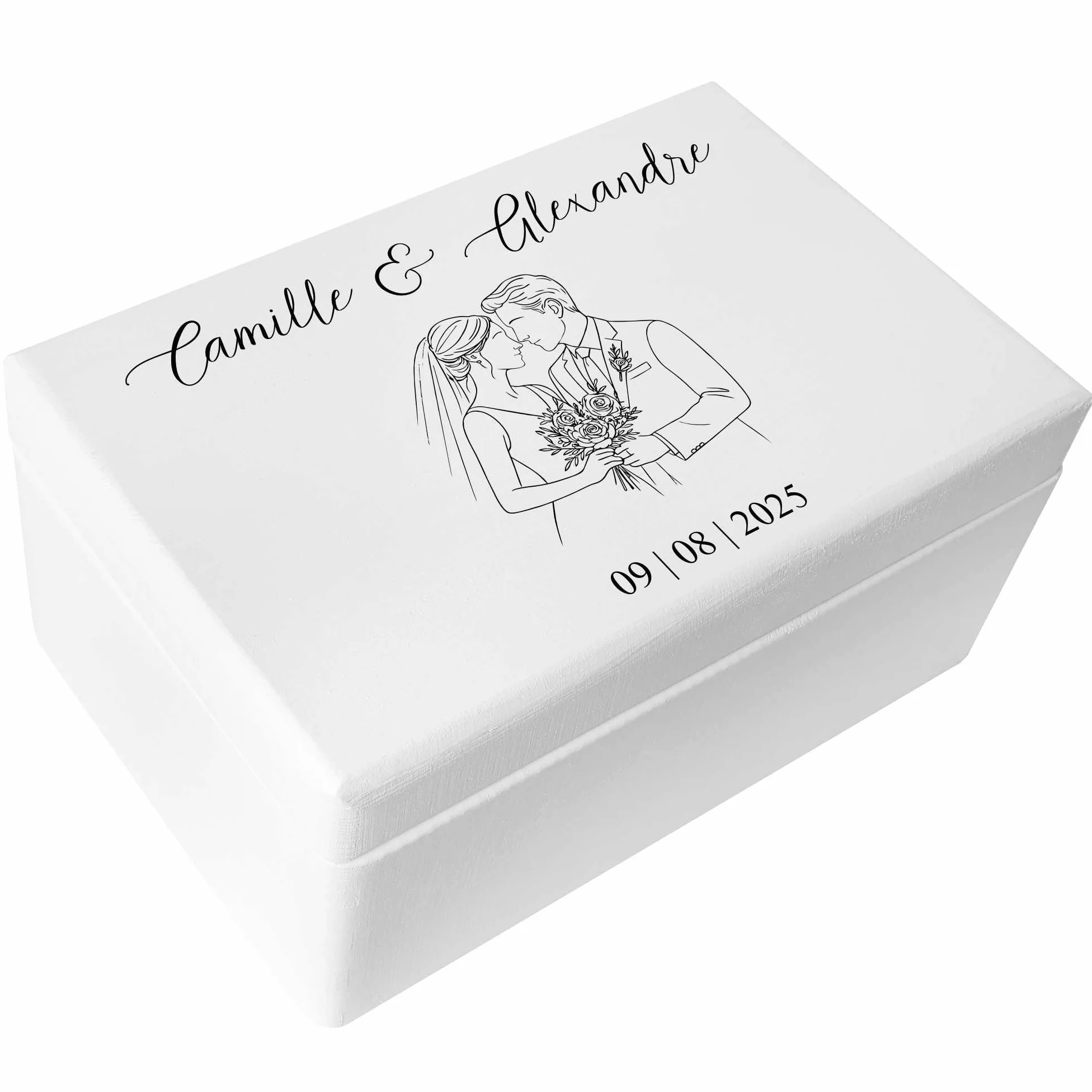 Creative Deco Boîte à Souvenirs de Mariage Personnalisé Blanc Couple Coffret Cadeaux Personnalisable Jeunes Mariés Boîte en Bois