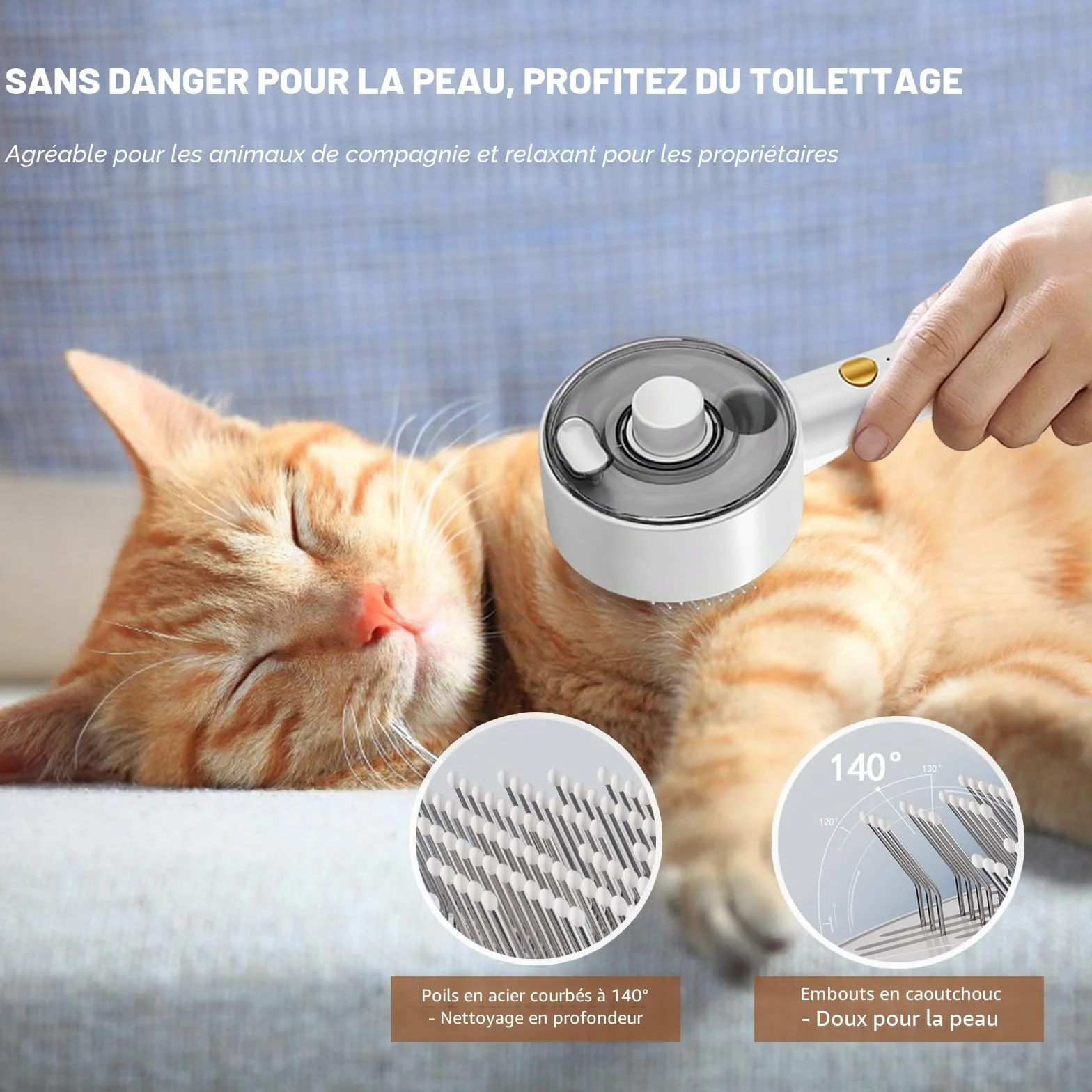 Brosse Chat Vapeur 4 en 1 Autonettoyant pour Chien et Chat Poil Long Court
