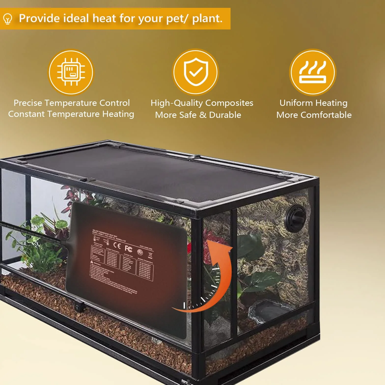 Tapis Chauffant Reptile Thermostat 11W 15x20CM Coussin Chauffant Terrarium Réglable
