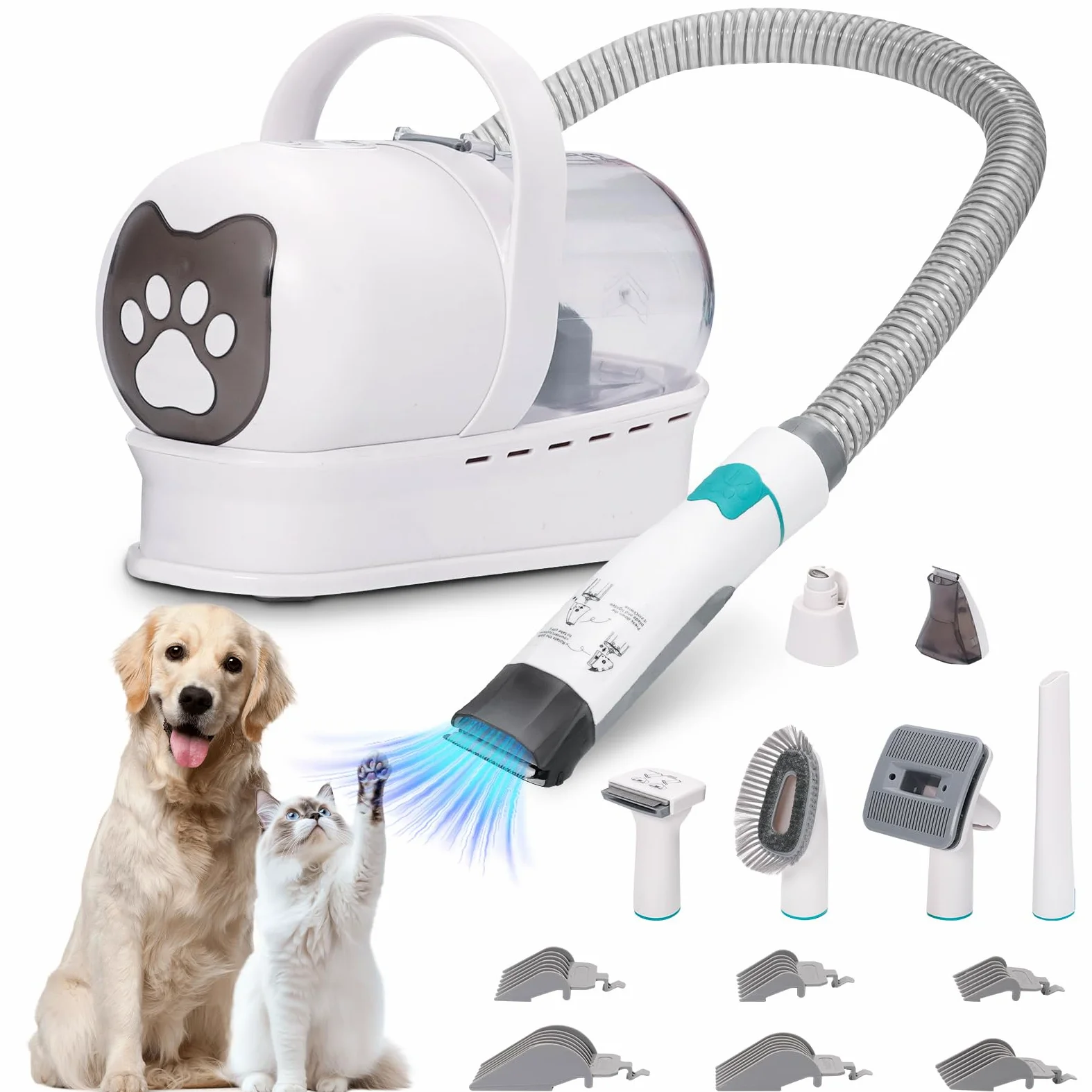 Tondeuse pour chien avec aspirateur, 13000 PA avec 7 outils d'entretien, tondeuse à pattes, brosse, peigne, 3 niveaux d'aspiration réglables